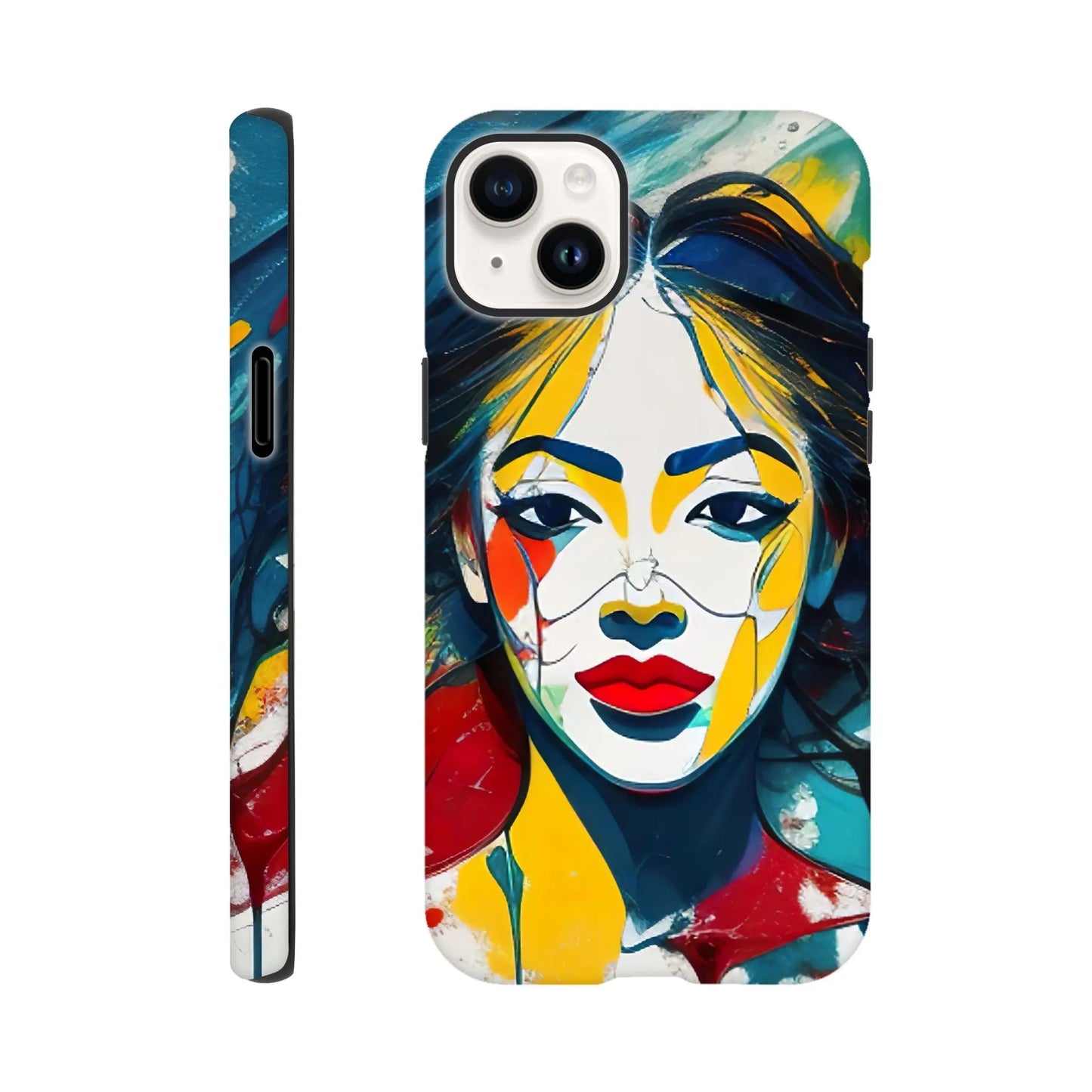 Smartphone-Hülle "Hart" - Frauenporträt im Splash Art Stil, KI-Kunst, Splash Art - Porträts, iPhone-14-Plus - RolConArt