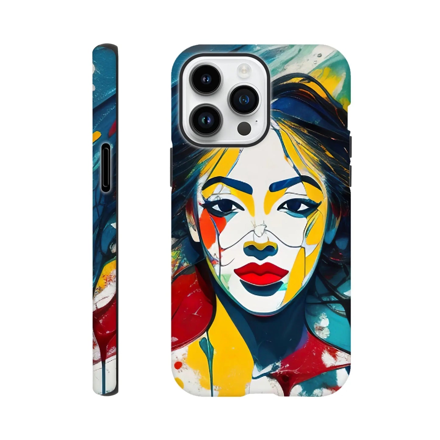 Smartphone-Hülle "Hart" - Frauenporträt im Splash Art Stil, KI-Kunst, Splash Art - Porträts, iPhone-14-Pro-Max - RolConArt