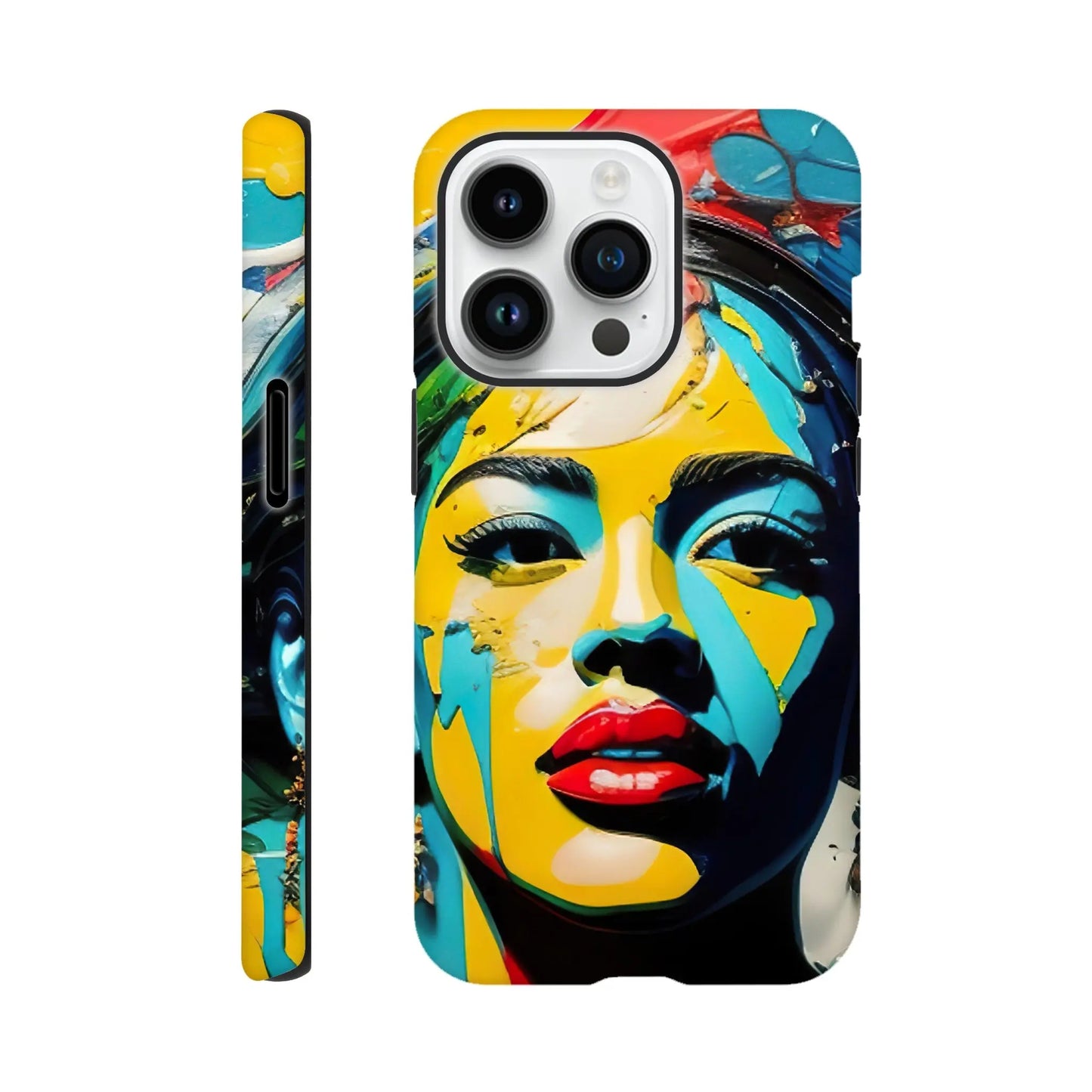 Smartphone-Hülle "Hart" - Frauenporträt im Splash Art Stil, KI-Kunst, Splash Art - Porträts, iPhone-14-Pro - RolConArt