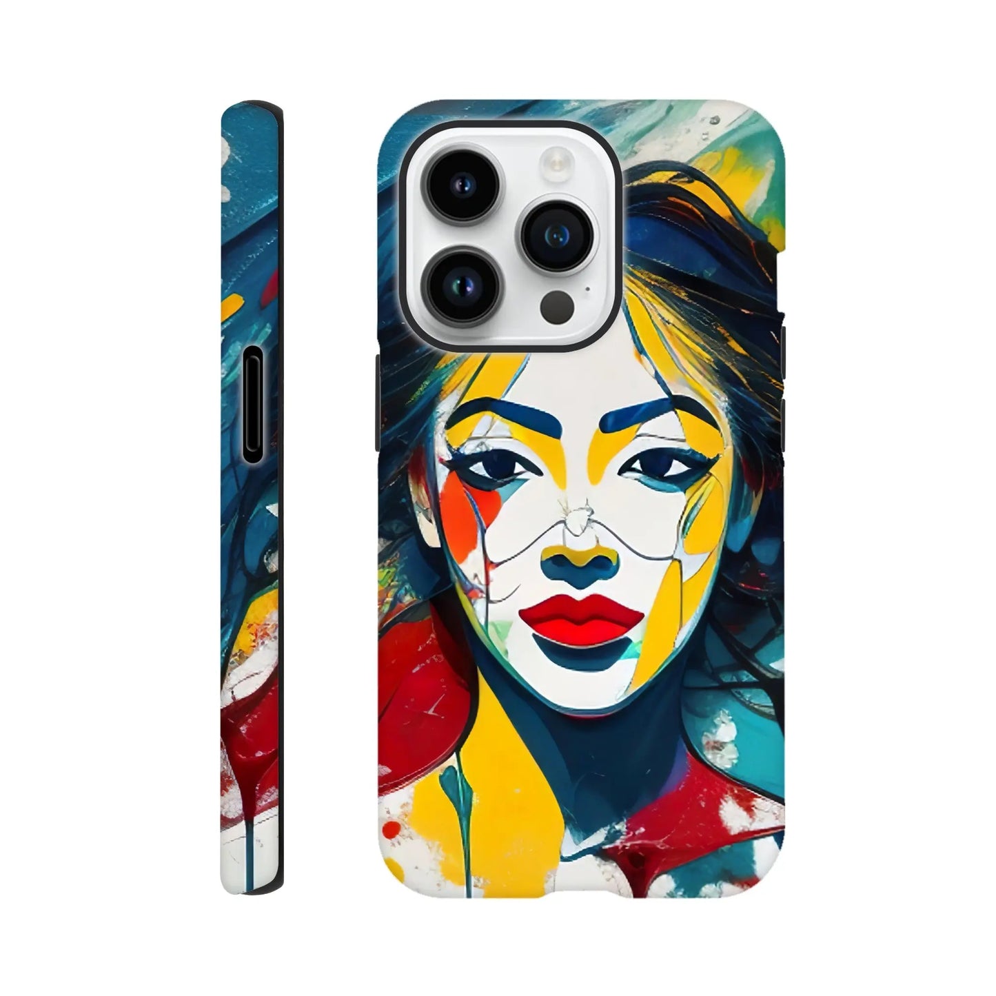 Smartphone-Hülle "Hart" - Frauenporträt im Splash Art Stil, KI-Kunst, Splash Art - Porträts, iPhone-14-Pro - RolConArt
