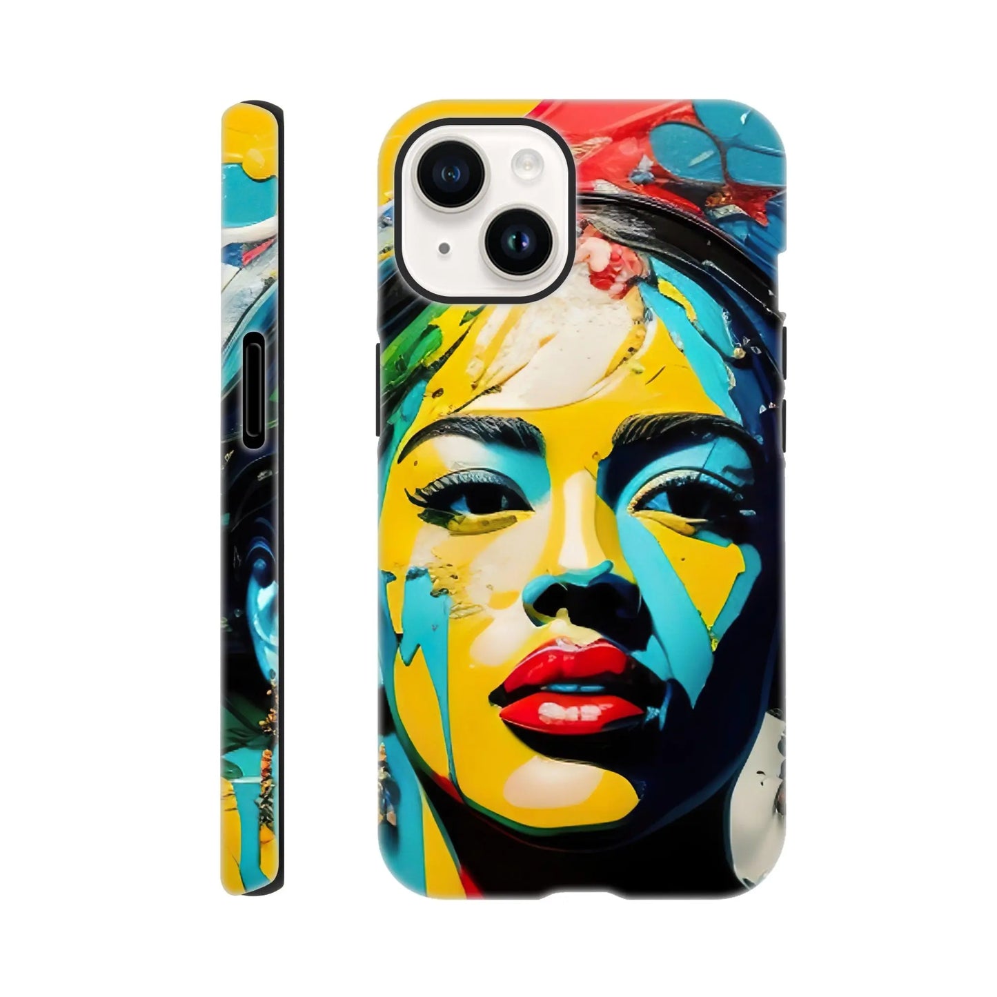 Smartphone-Hülle "Hart" - Frauenporträt im Splash Art Stil, KI-Kunst, Splash Art - Porträts, iPhone-14 - RolConArt