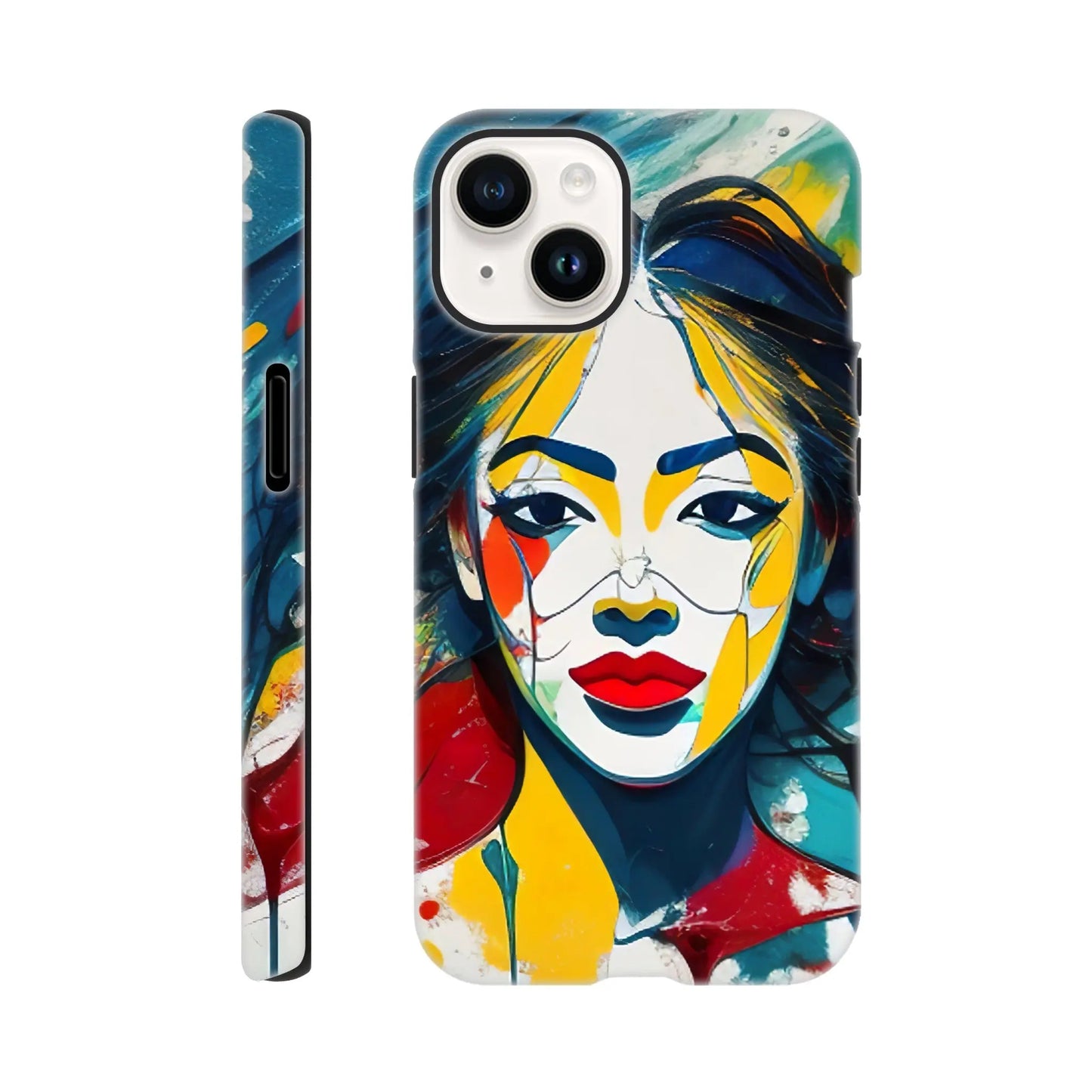 Smartphone-Hülle "Hart" - Frauenporträt im Splash Art Stil, KI-Kunst, Splash Art - Porträts, iPhone-14 - RolConArt