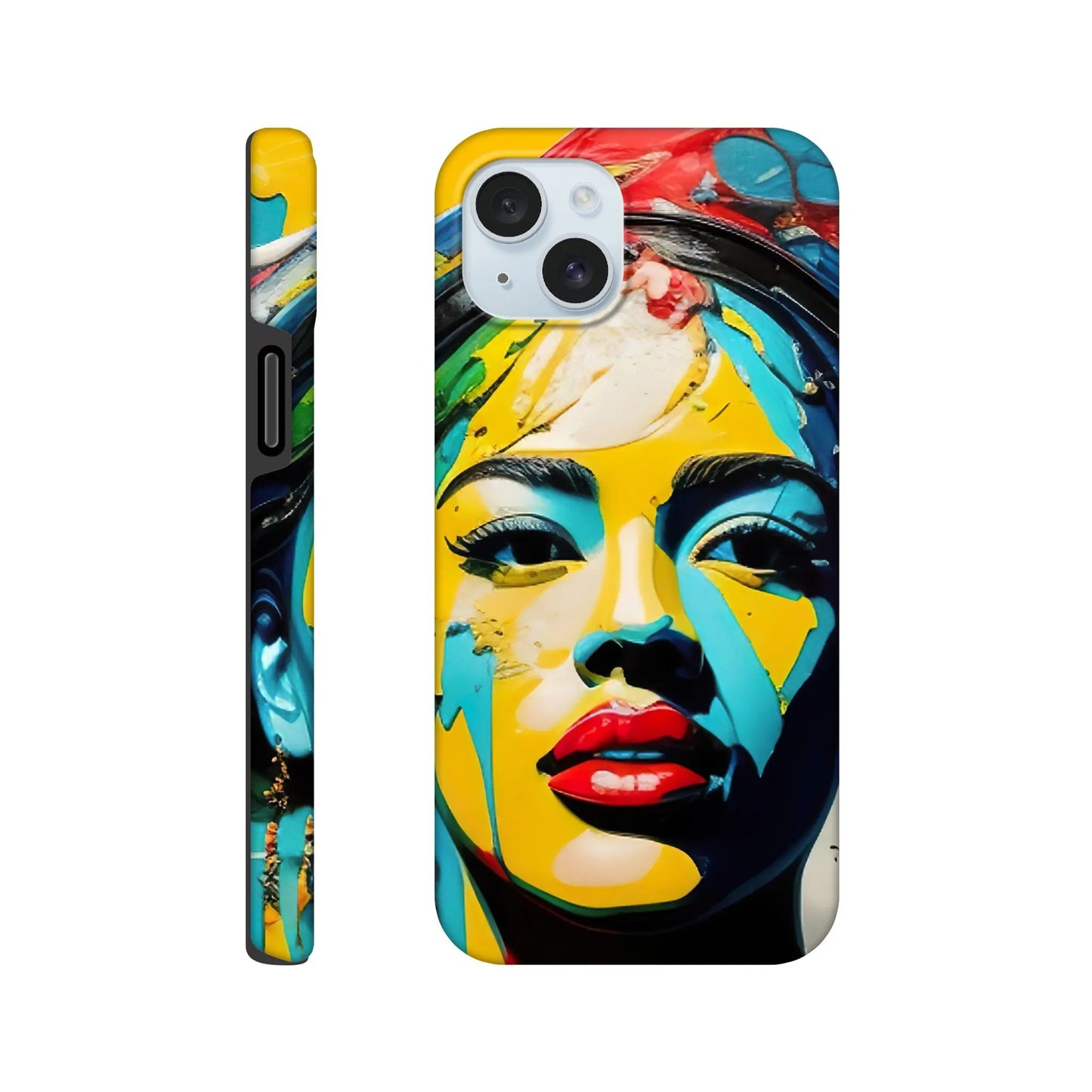 Smartphone-Hülle "Hart" - Frauenporträt im Splash Art Stil, KI-Kunst, Splash Art - Porträts, iPhone-15-Plus - RolConArt