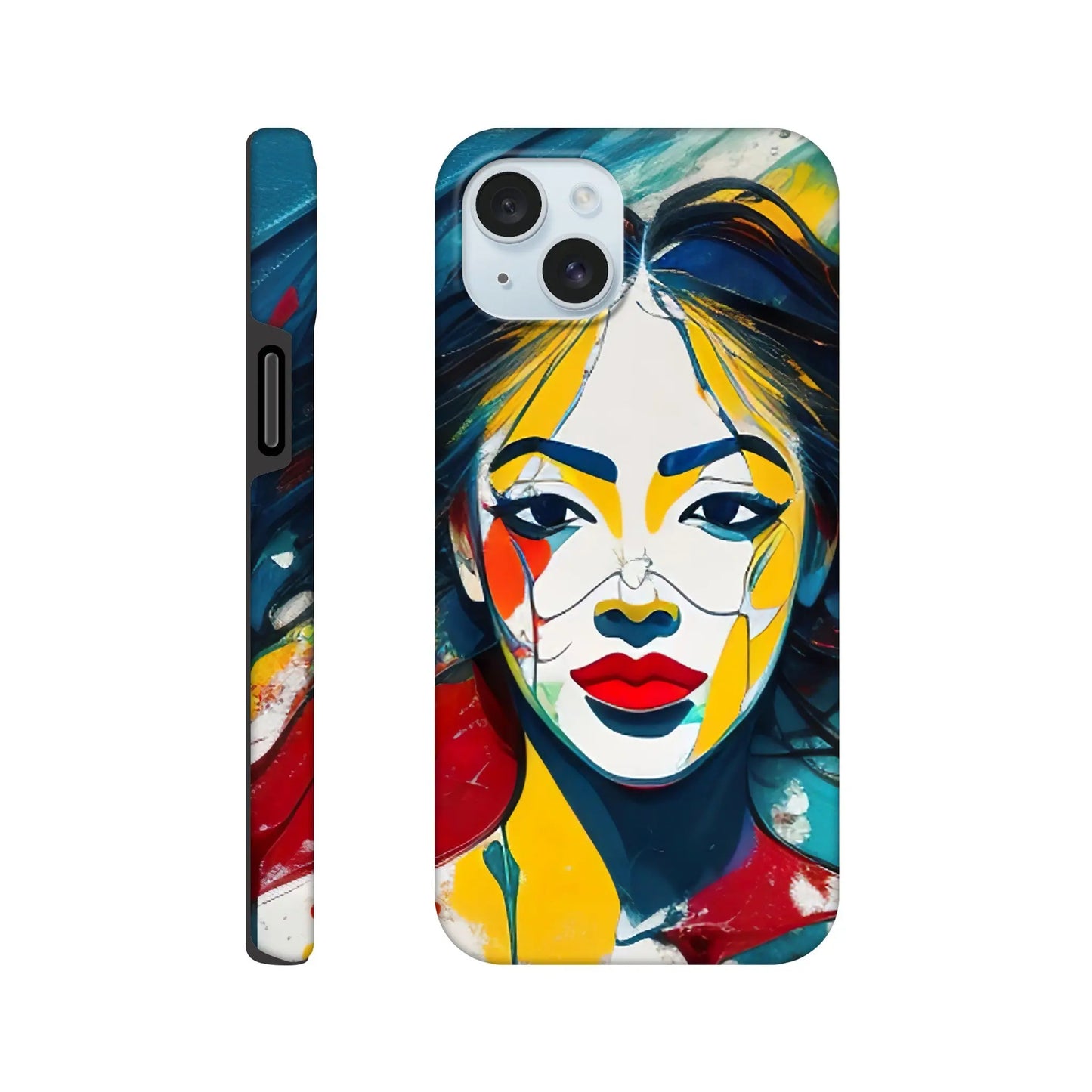 Smartphone-Hülle "Hart" - Frauenporträt im Splash Art Stil, KI-Kunst, Splash Art - Porträts, iPhone-15-Plus - RolConArt