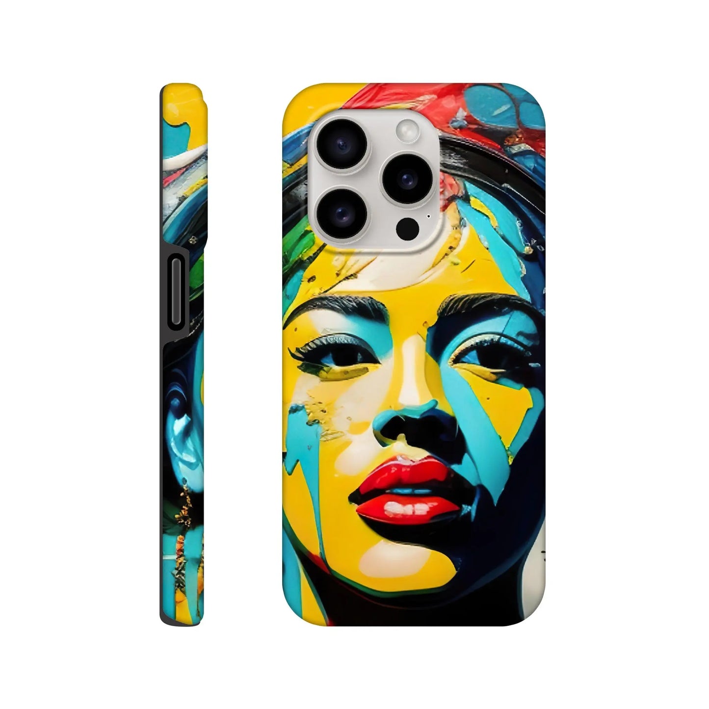 Smartphone-Hülle "Hart" - Frauenporträt im Splash Art Stil, KI-Kunst, Splash Art - Porträts, iPhone-15-Pro - RolConArt