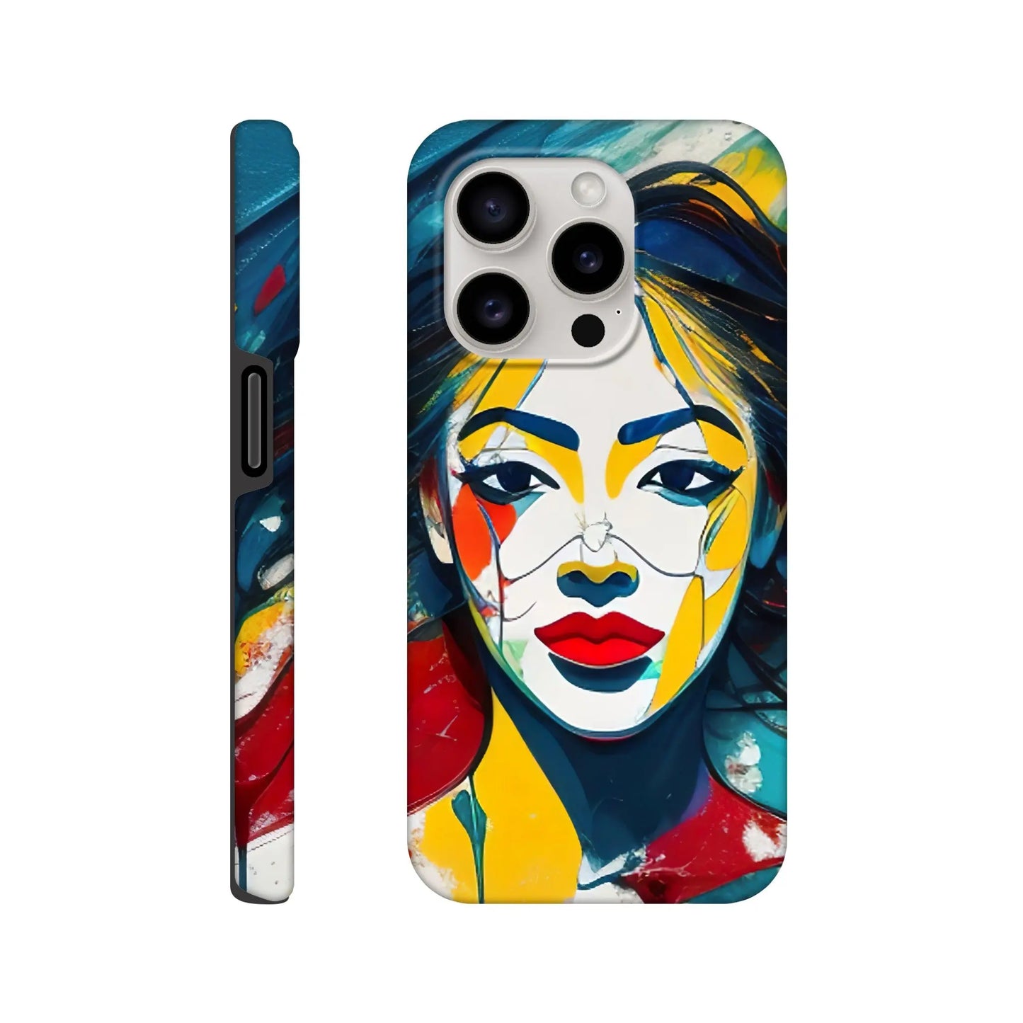 Smartphone-Hülle "Hart" - Frauenporträt im Splash Art Stil, KI-Kunst, Splash Art - Porträts, iPhone-15-Pro - RolConArt