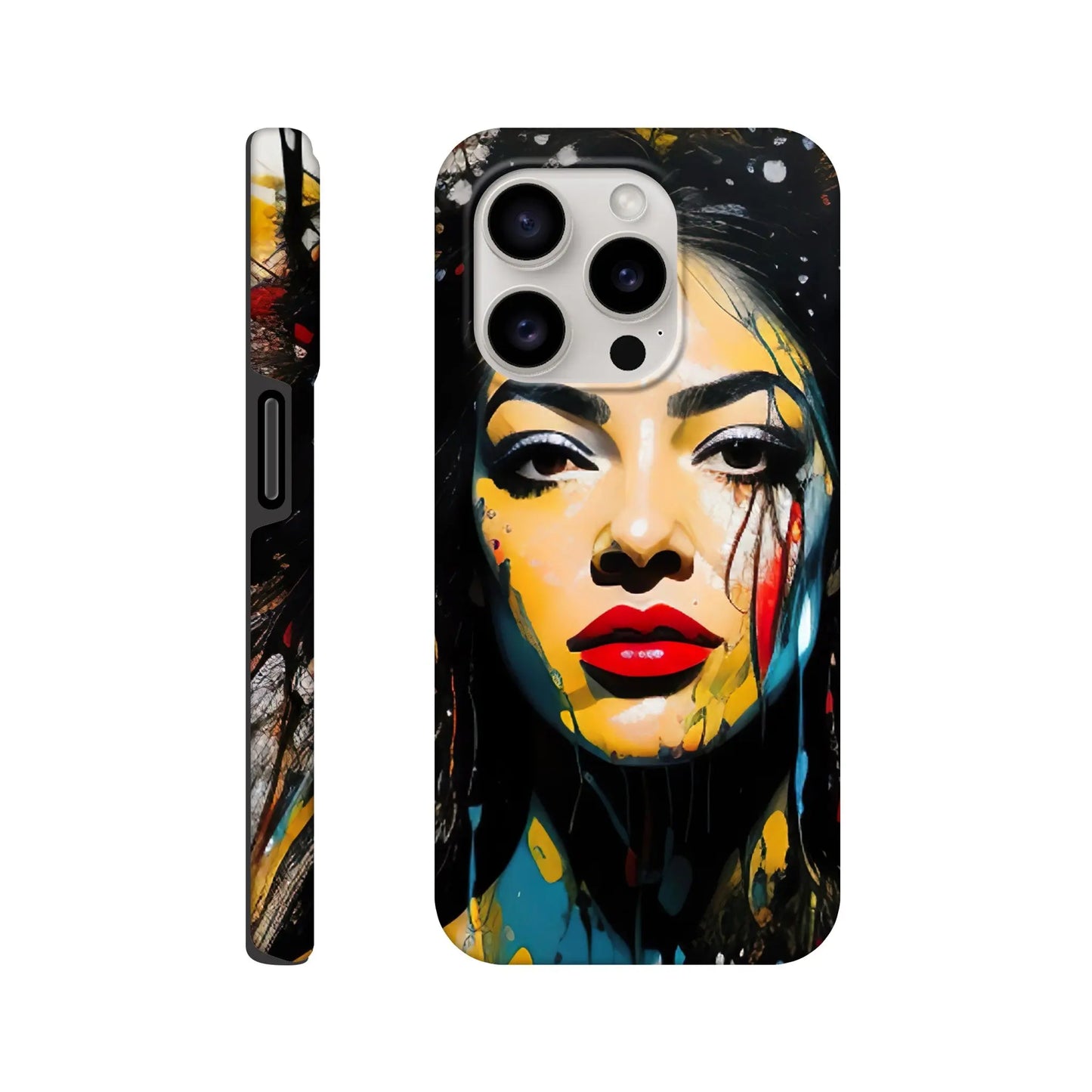 Smartphone-Hülle "Hart" - Frauenporträt im Splash Art Stil, KI-Kunst, Splash Art - Porträts, iPhone-15-Pro - RolConArt