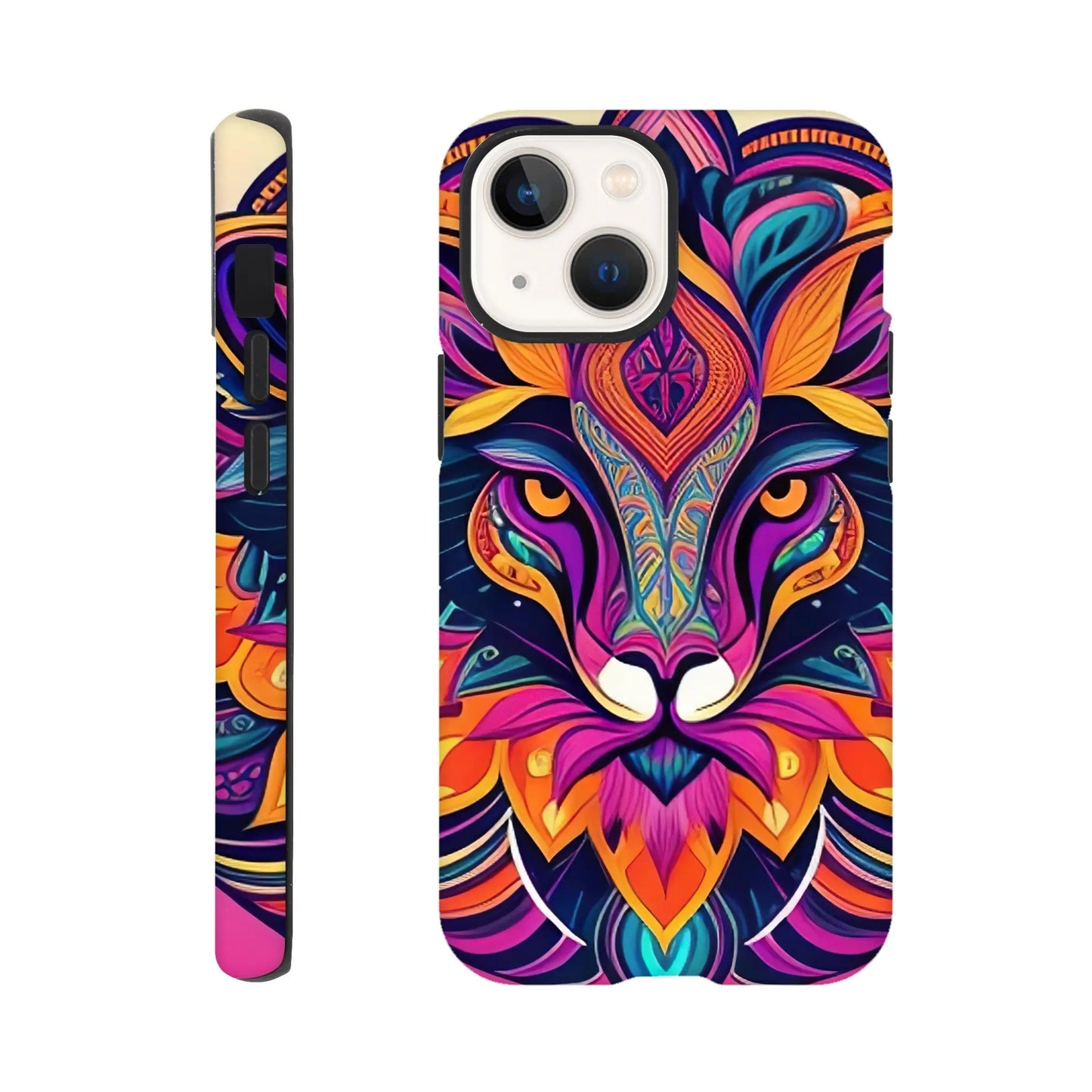 Smartphone-Hülle "Hart" - Löwenenergie - Digitaler Stil, KI-Kunst, Kreative Vielfalt, iPhone-13-Mini - RolConArt