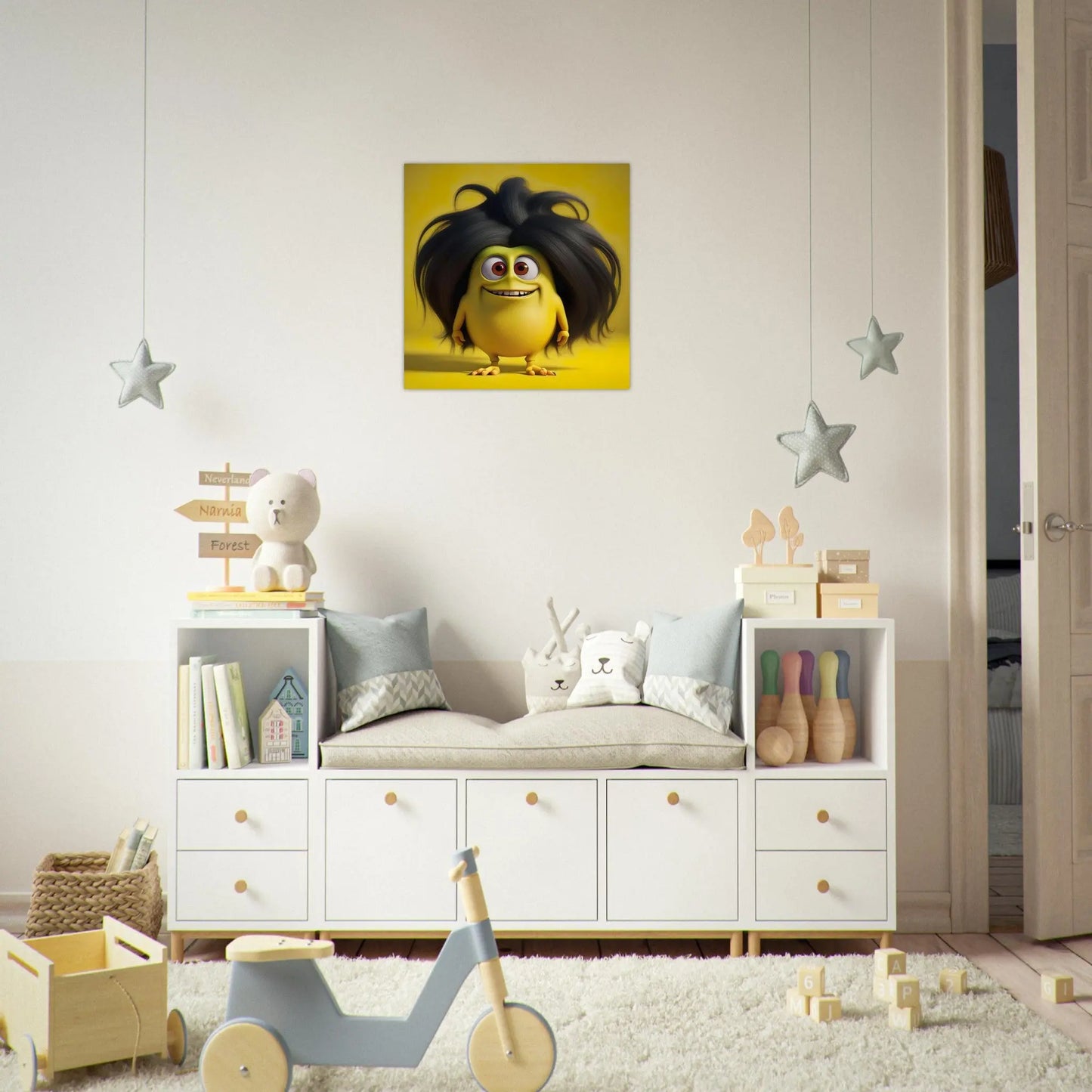 Aluminiumdruck - Lustiges Monster gelb - Kinderbild, 3D-Stil, KI-Kunst RolConArt