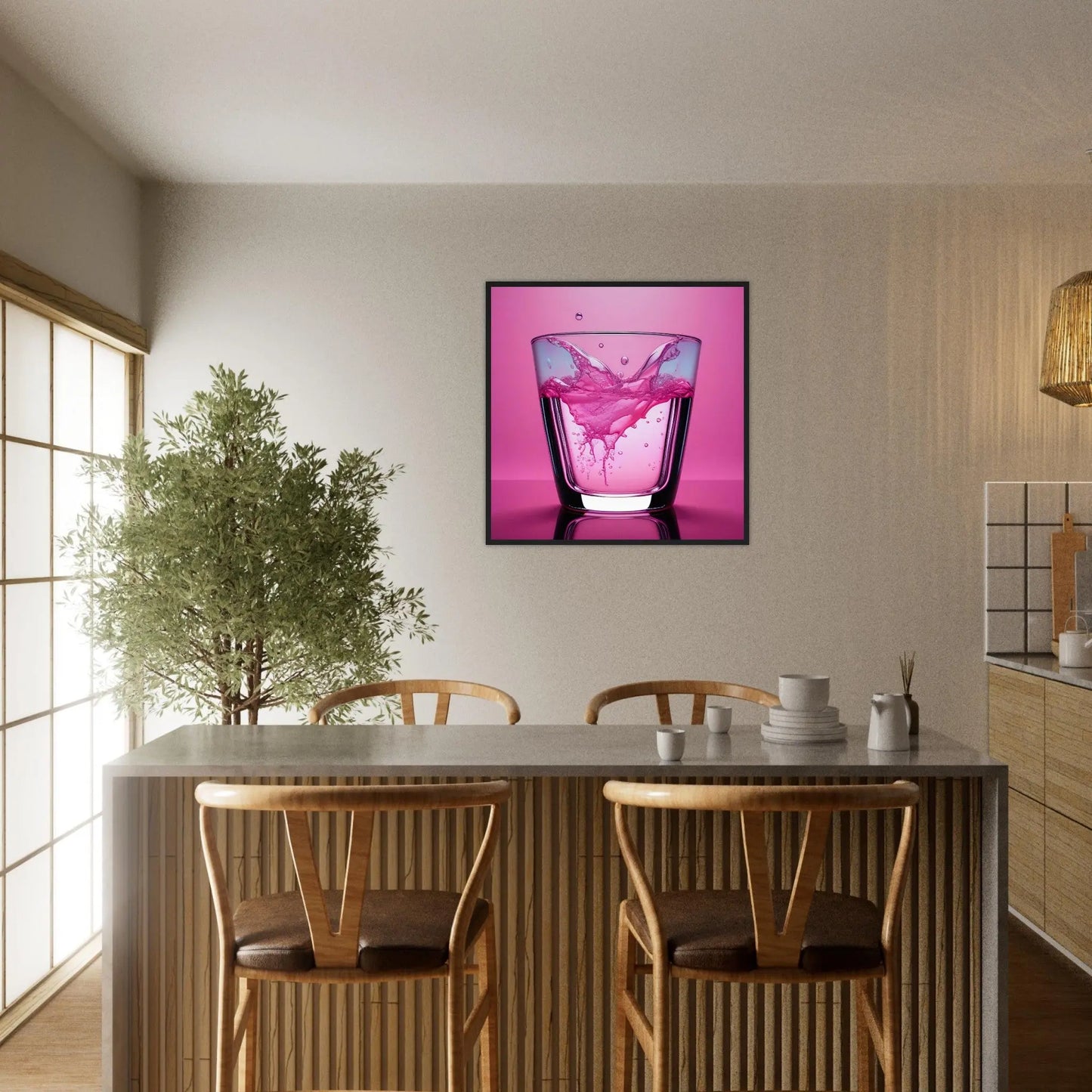 Gerahmtes Premium-Poster - Erfrischendes Rosa - Foto Stil, KI-Kunst - RolConArt, Kreative Vielfalt,