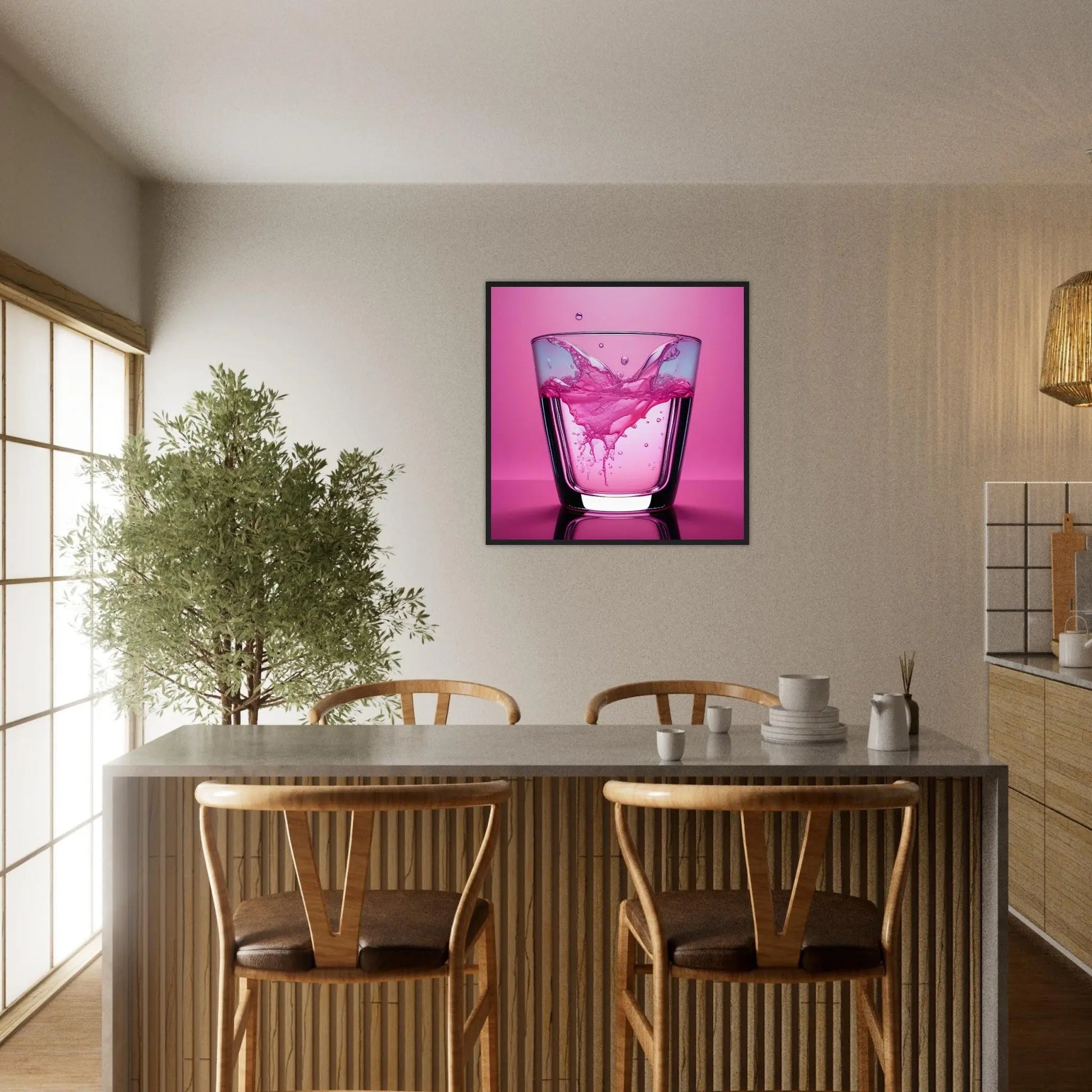 Gerahmtes Premium-Poster - Erfrischendes Rosa - Foto Stil, KI-Kunst - RolConArt, Kreative Vielfalt,