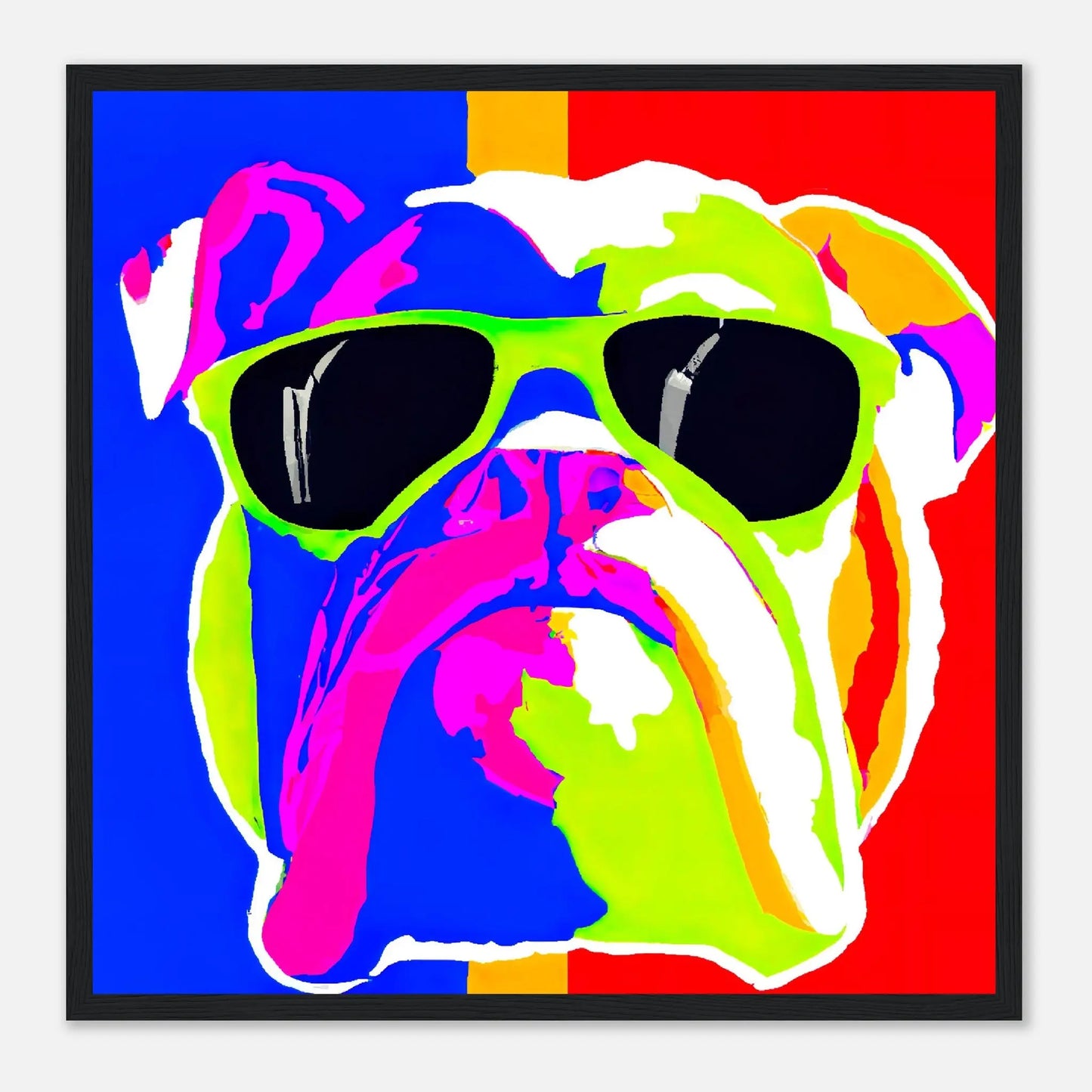 Gerahmtes Premium-Poster - Englische Bulldogge - Pop Art Stil, KI-Kunst - RolConArt, Pop Art - Tiere, 50x50-cm-20x20-Schwarz