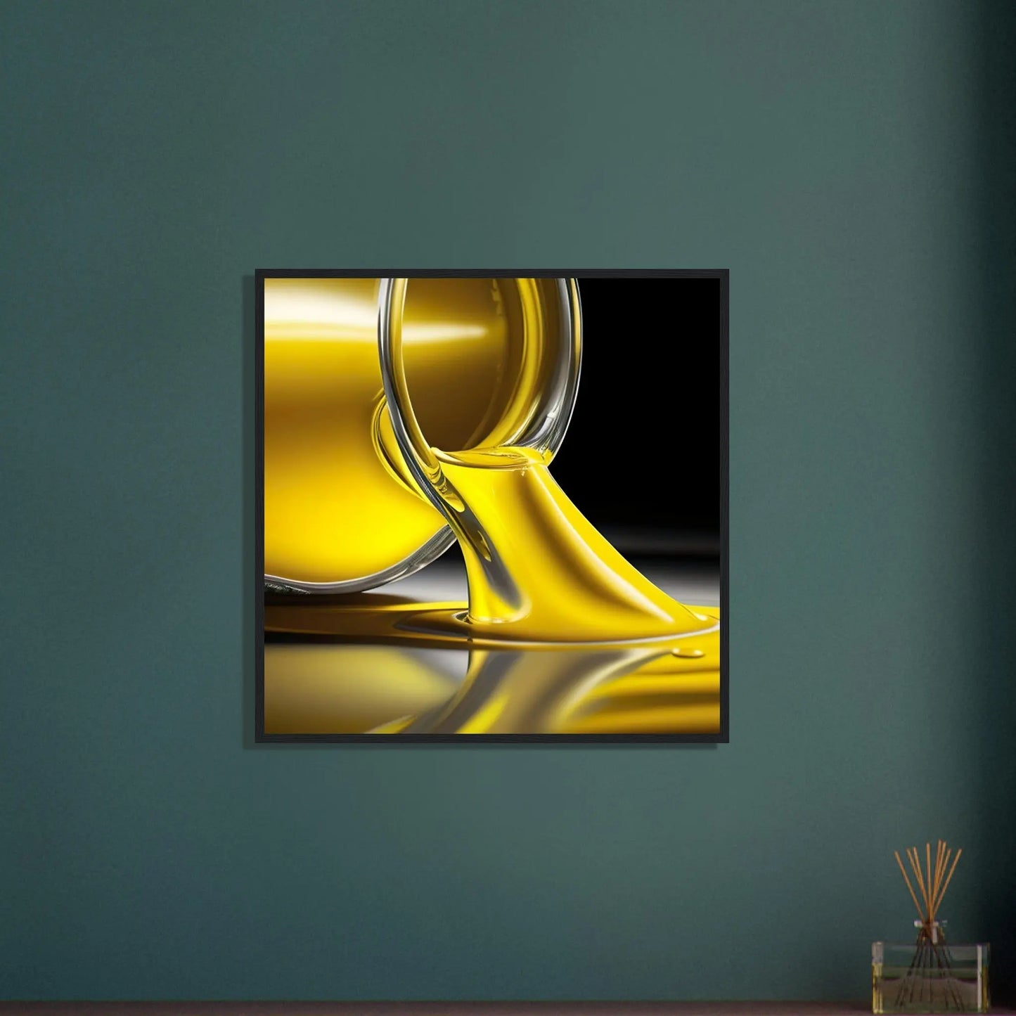 Gerahmtes Premium-Poster - Gelbe Flüssigkeit - Foto Stil, KI-Kunst - RolConArt, Kreative Vielfalt,