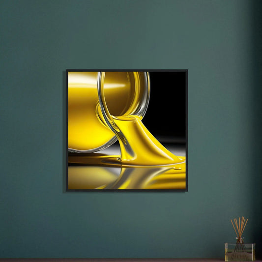 Gerahmtes Premium-Poster - Gelbe Flüssigkeit - Foto Stil, KI-Kunst - RolConArt, Kreative Vielfalt,