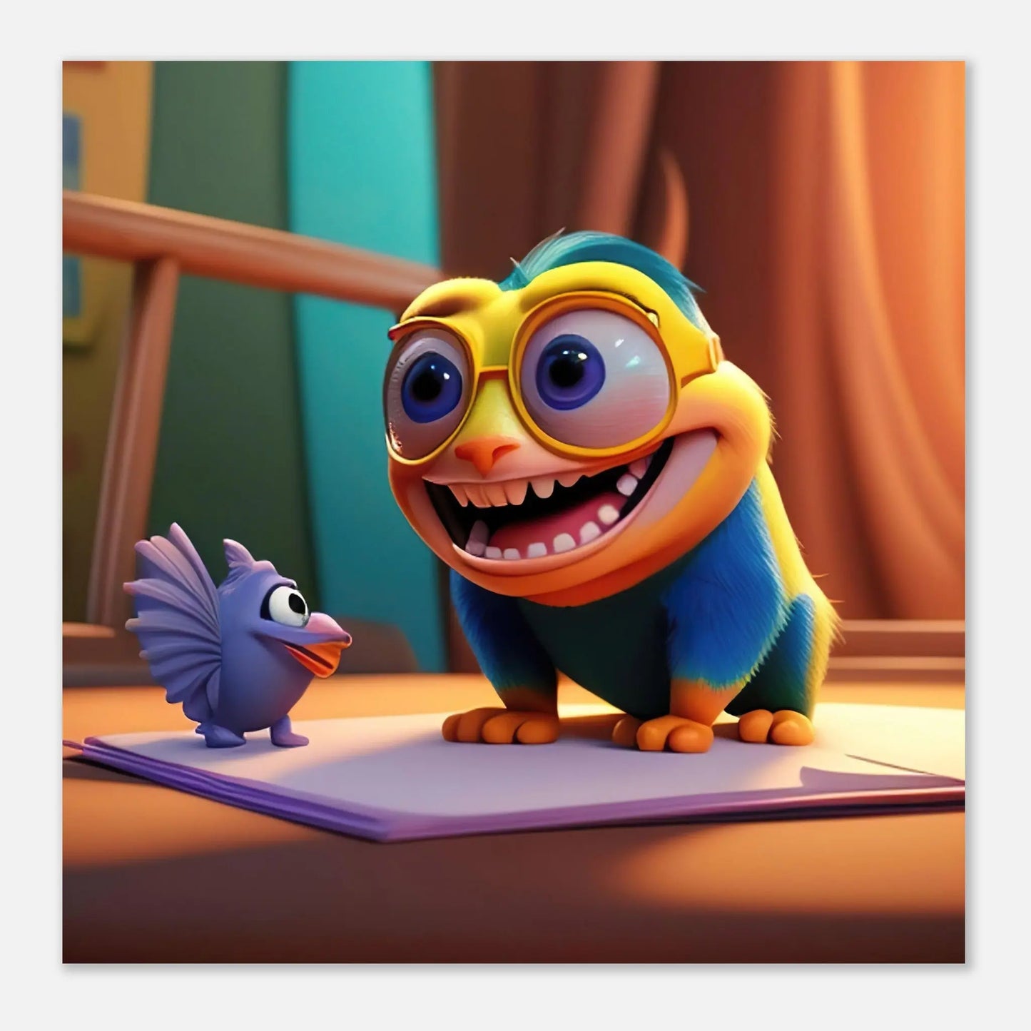 Aluminiumdruck - Lustiges Monster - Kinderbild, 3D-Stil, KI-Kunst RolConArt