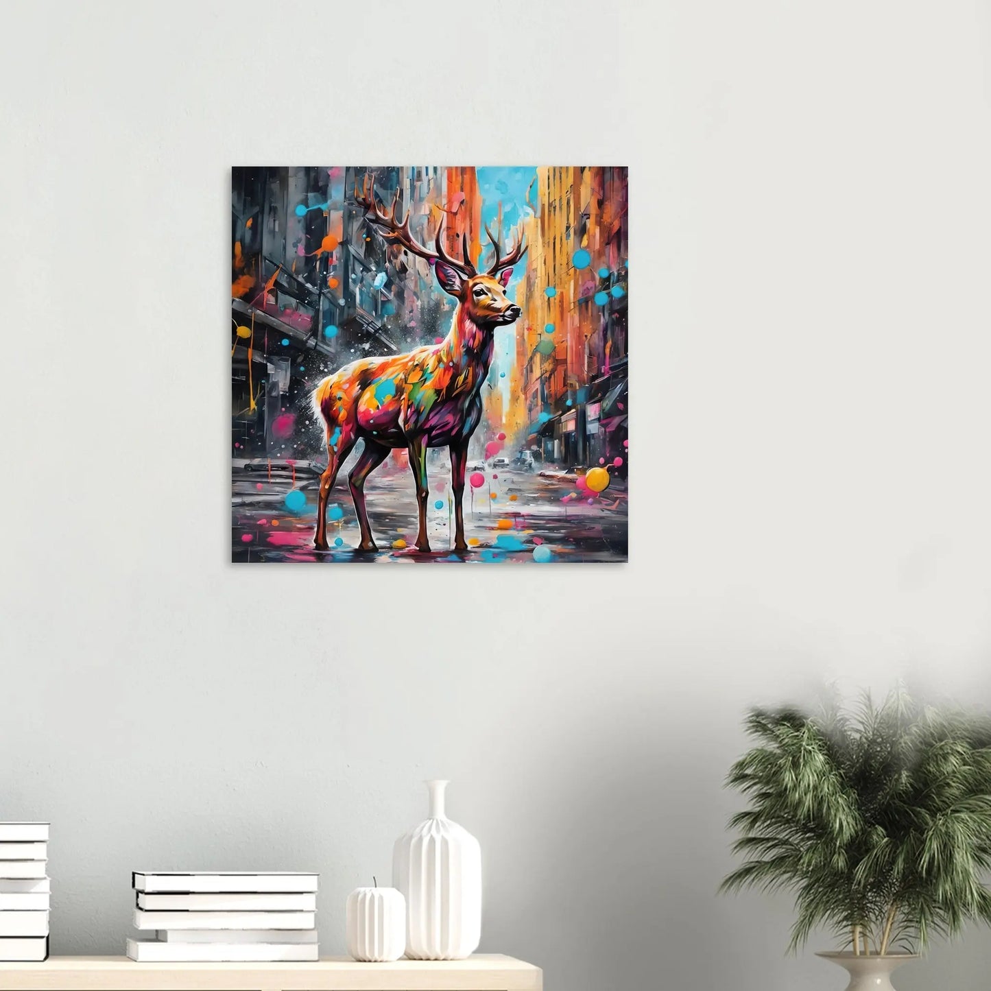 Aluminiumdruck - Hirsch - Splash Art Stil, KI-Kunst RolConArt