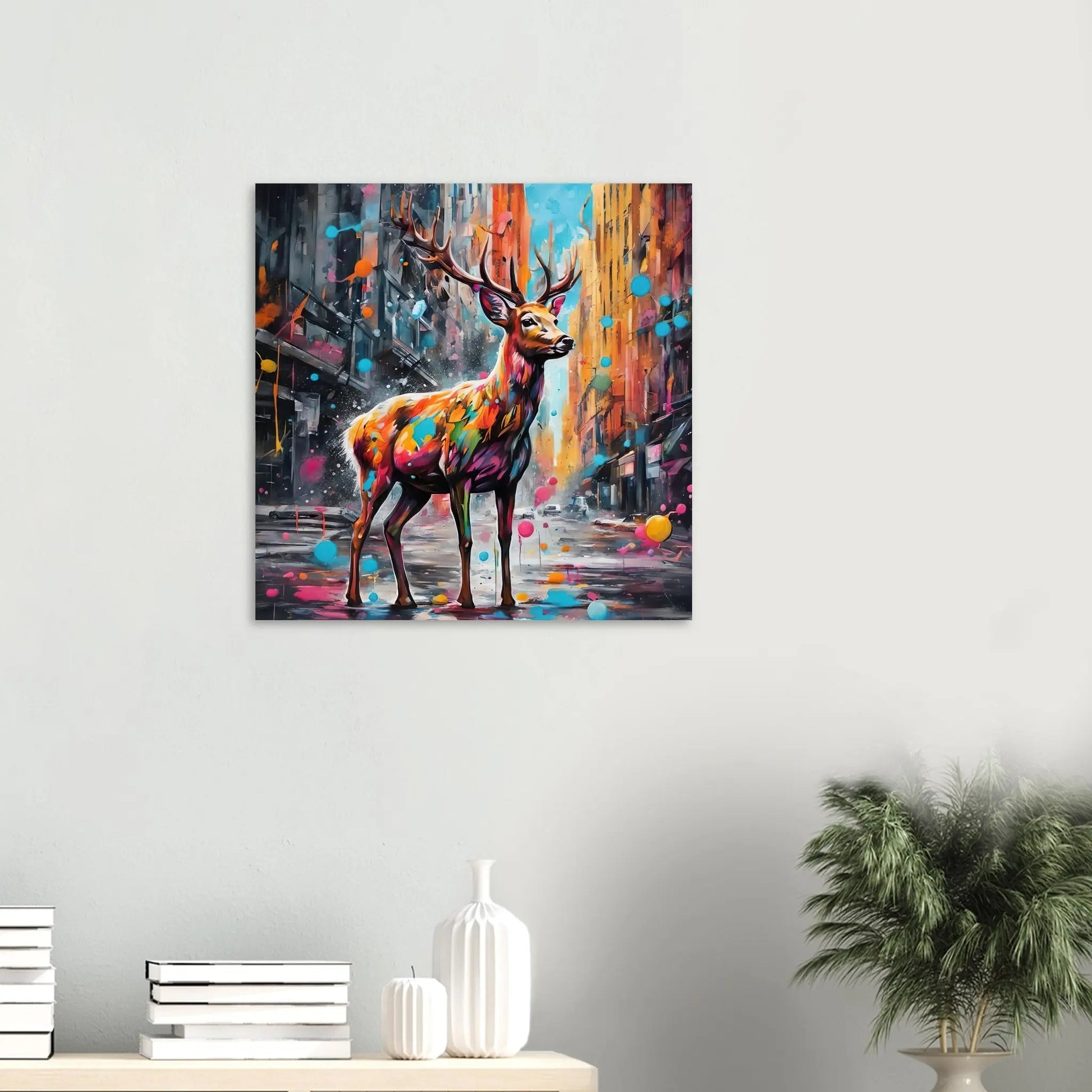 Aluminiumdruck - Hirsch - Splash Art Stil, KI-Kunst RolConArt