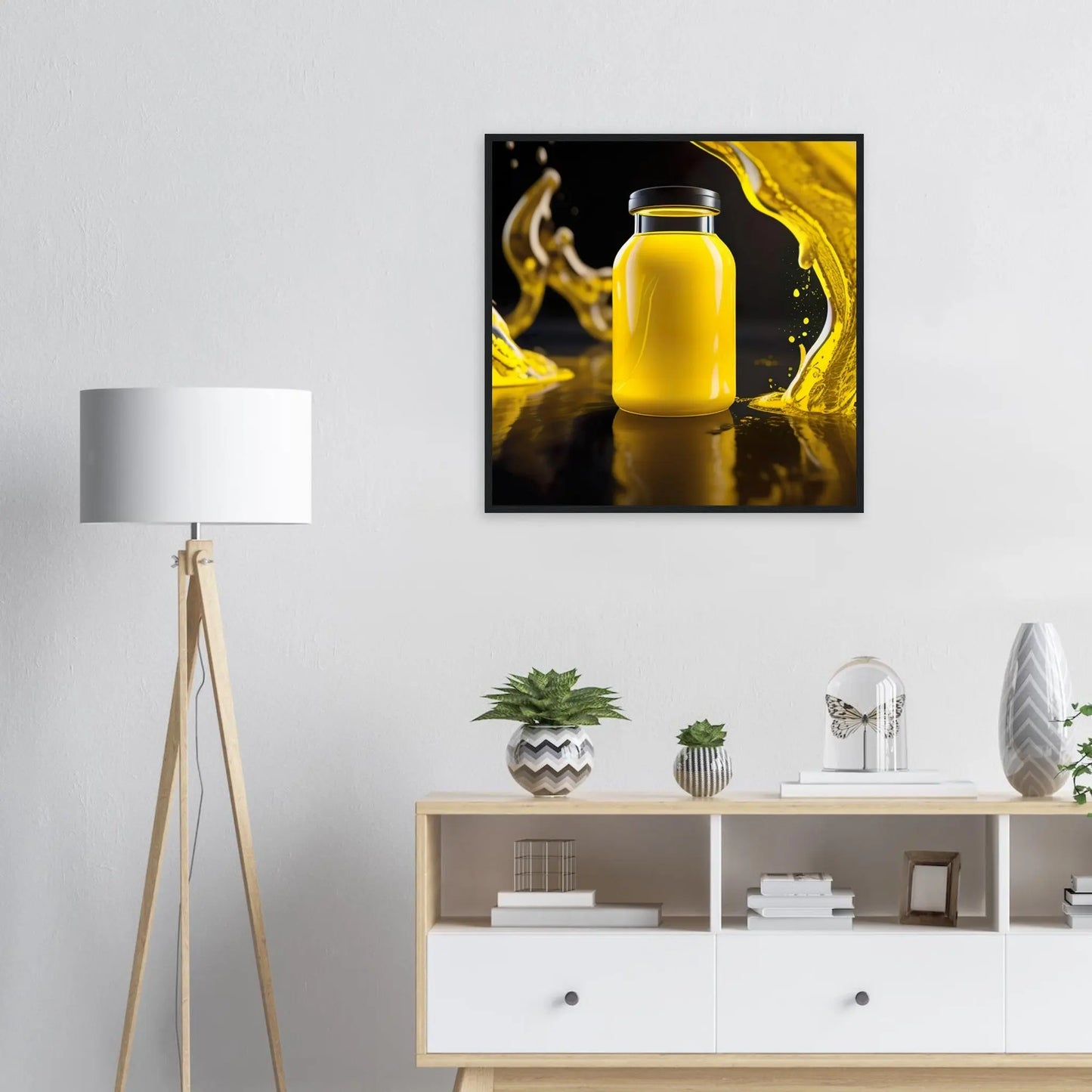 Gerahmtes Premium-Poster - Gelbe Flüssigkeit - Foto Stil, KI-Kunst - RolConArt, Kreative Vielfalt,