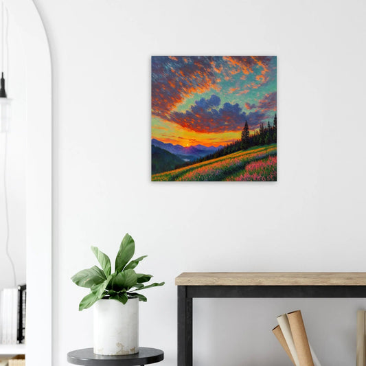 Moderner Forex-Druck - Bergpanorama - Malerischer Stil, KI-Kunst - RolConArt, Landschaften, 60x60-cm-24x24-Schwarz