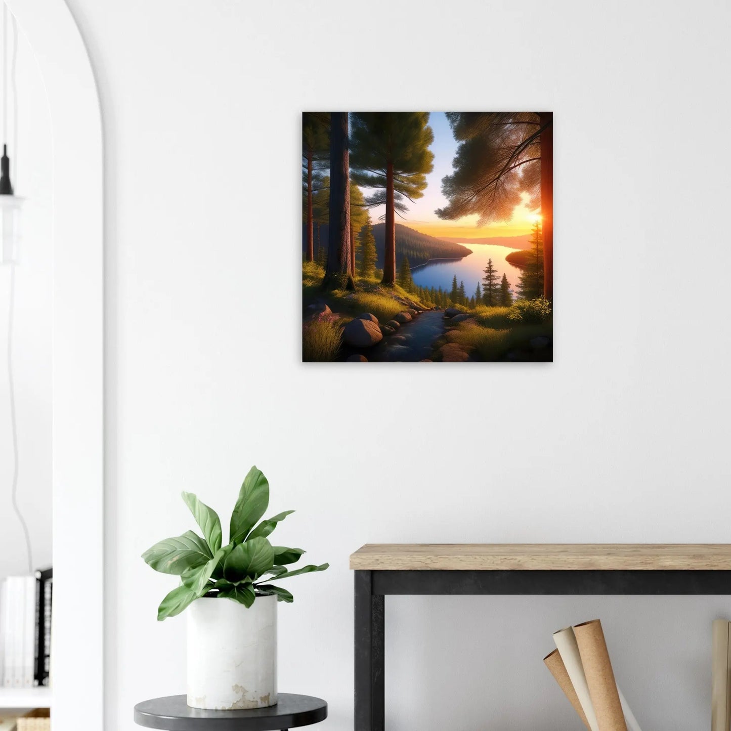 Moderner Forex-Druck - Bergpanorama - Foto Stil, KI-Kunst - RolConArt, Landschaften, 60x60-cm-24x24-Schwarz