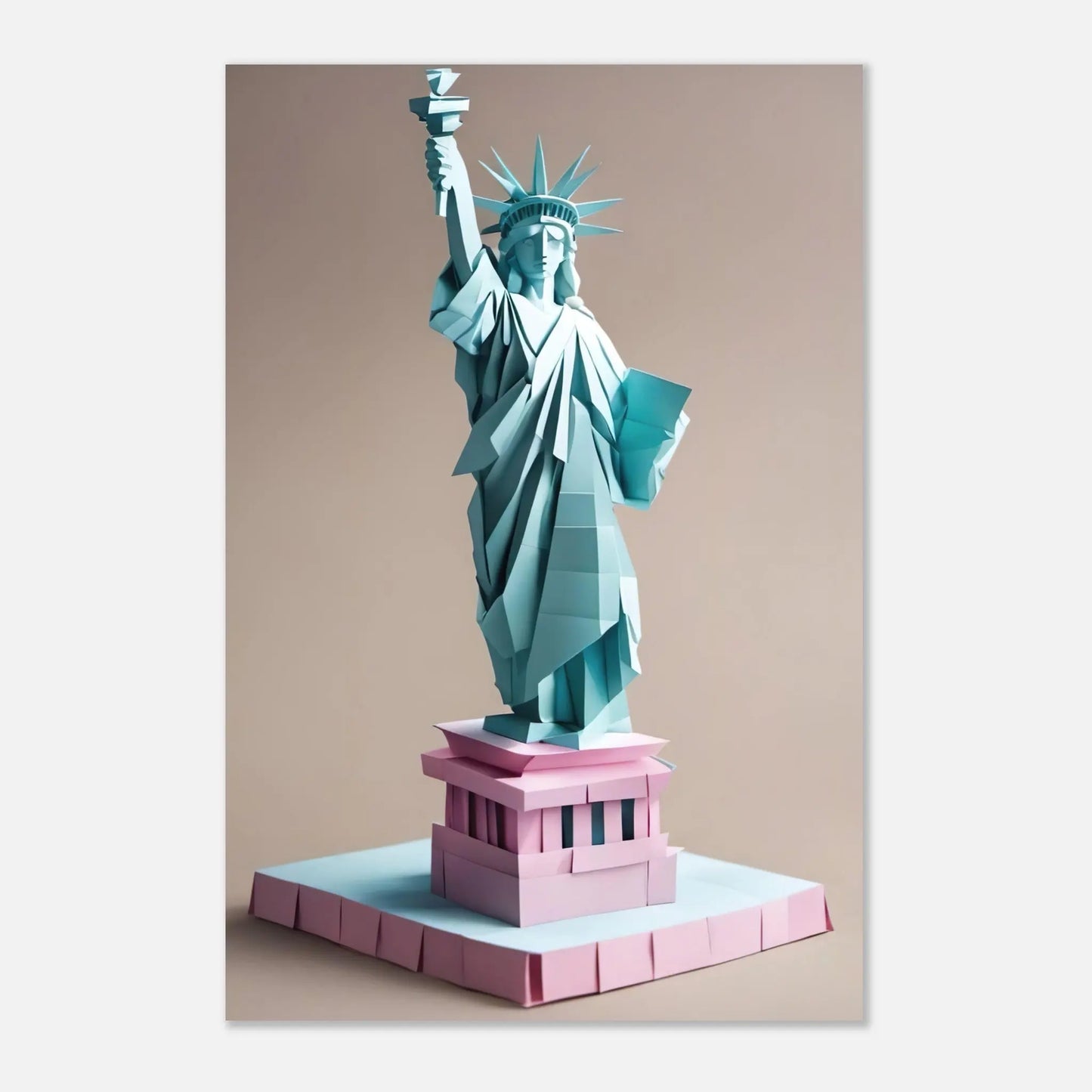 Aluminiumdruck - Freiheitsstatue - Origami Stil, KI-Kunst RolConArt