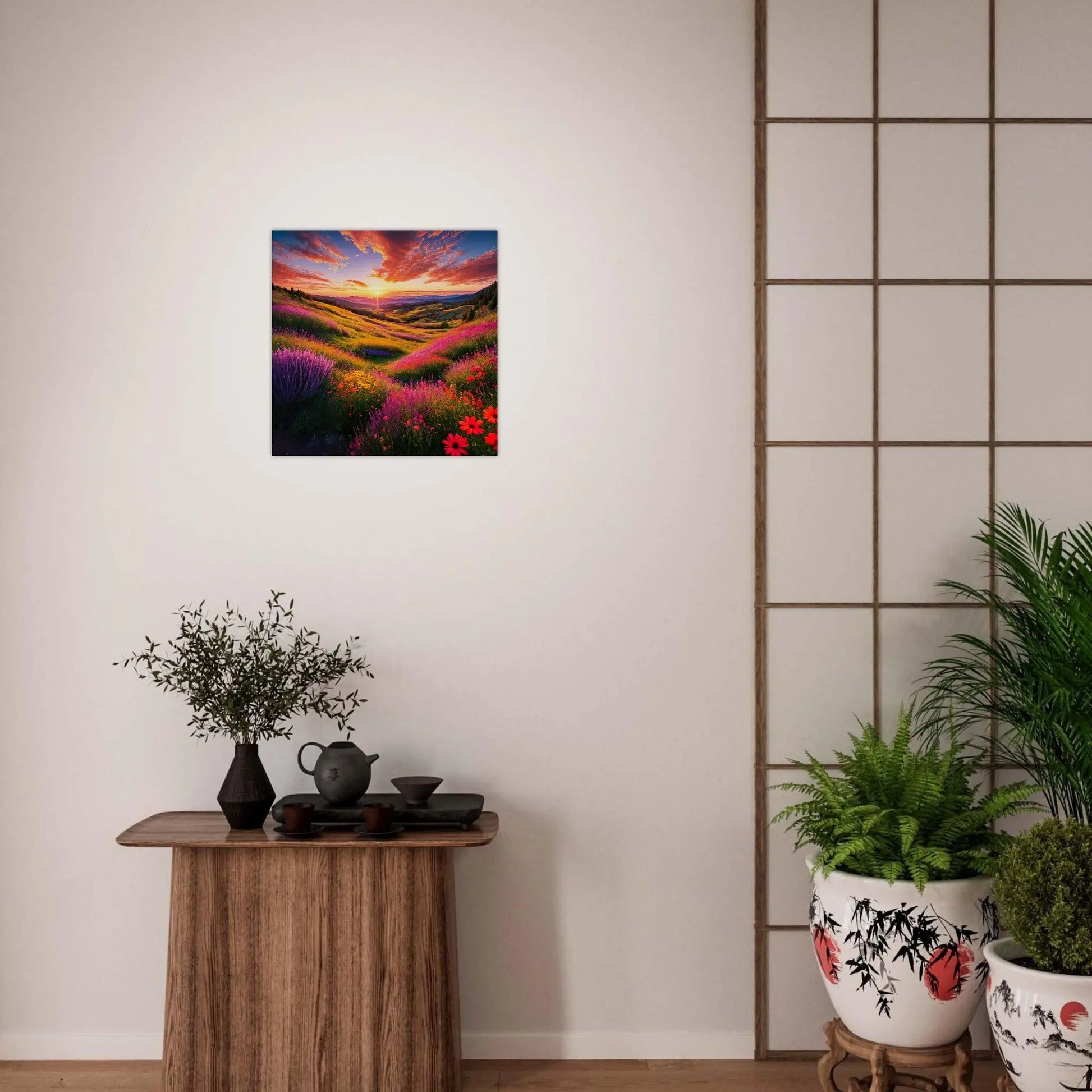 Moderner Forex-Druck - Blühende Berglandschaft - Foto Stil, KI-Kunst - RolConArt, Landschaften,