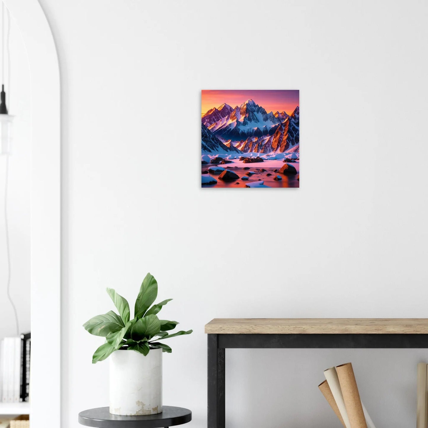 Moderner Forex-Druck - Berglandschaft mit Schnee - Foto Stil, KI-Kunst - RolConArt, Landschaften, 40x40-cm-16x16-Weiß