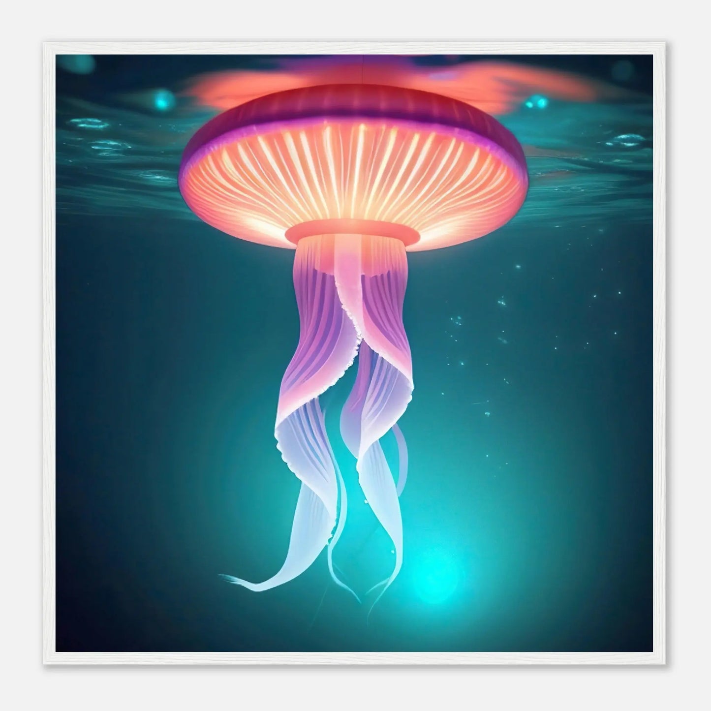 Gerahmtes Premium-Poster - Qualle - Digitaler Stil, KI-Kunst - RolConArt, Unterwasserlandschaften, 70x70-cm-28x28-Weißer-Rahmen