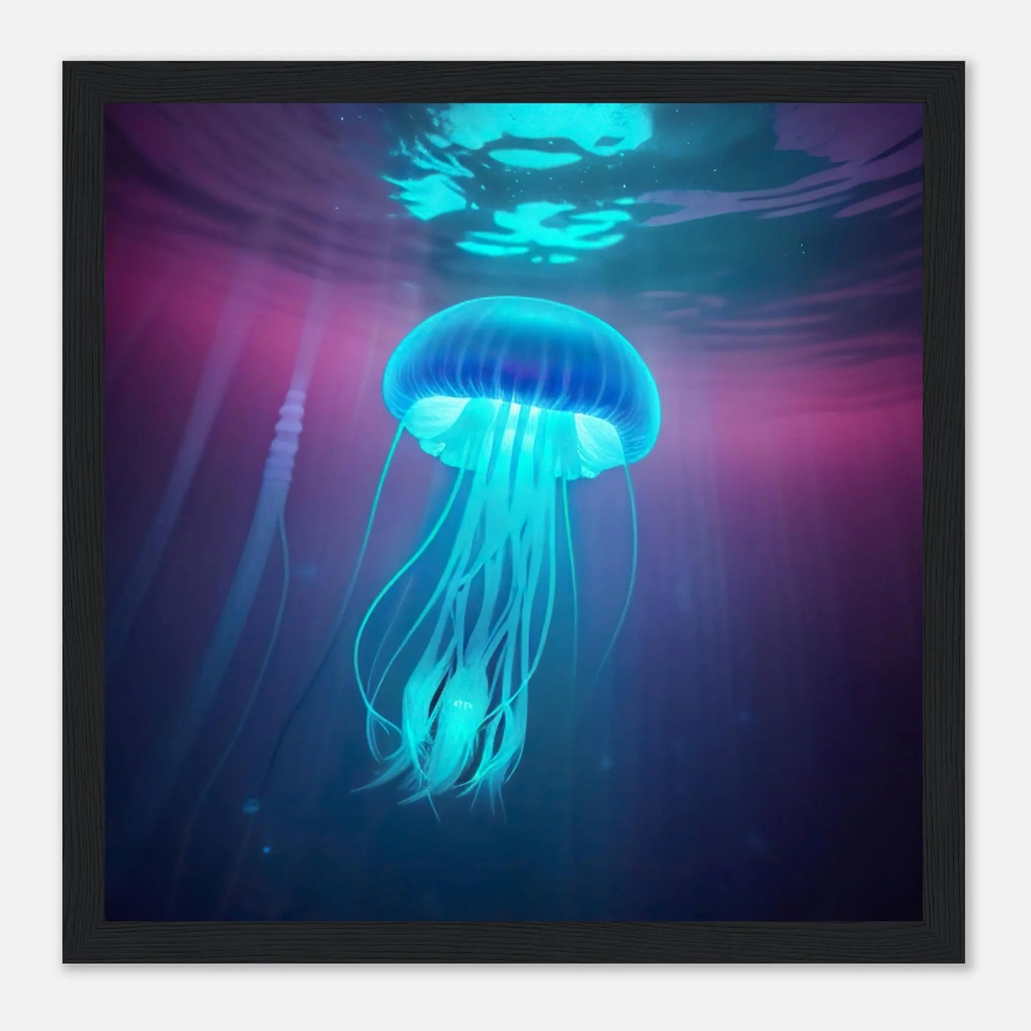 Gerahmtes Premium-Poster - Qualle - Digitaler Stil, KI-Kunst - RolConArt, Unterwasserlandschaften, 30x30-cm-12x12-Schwarzer-Rahmen