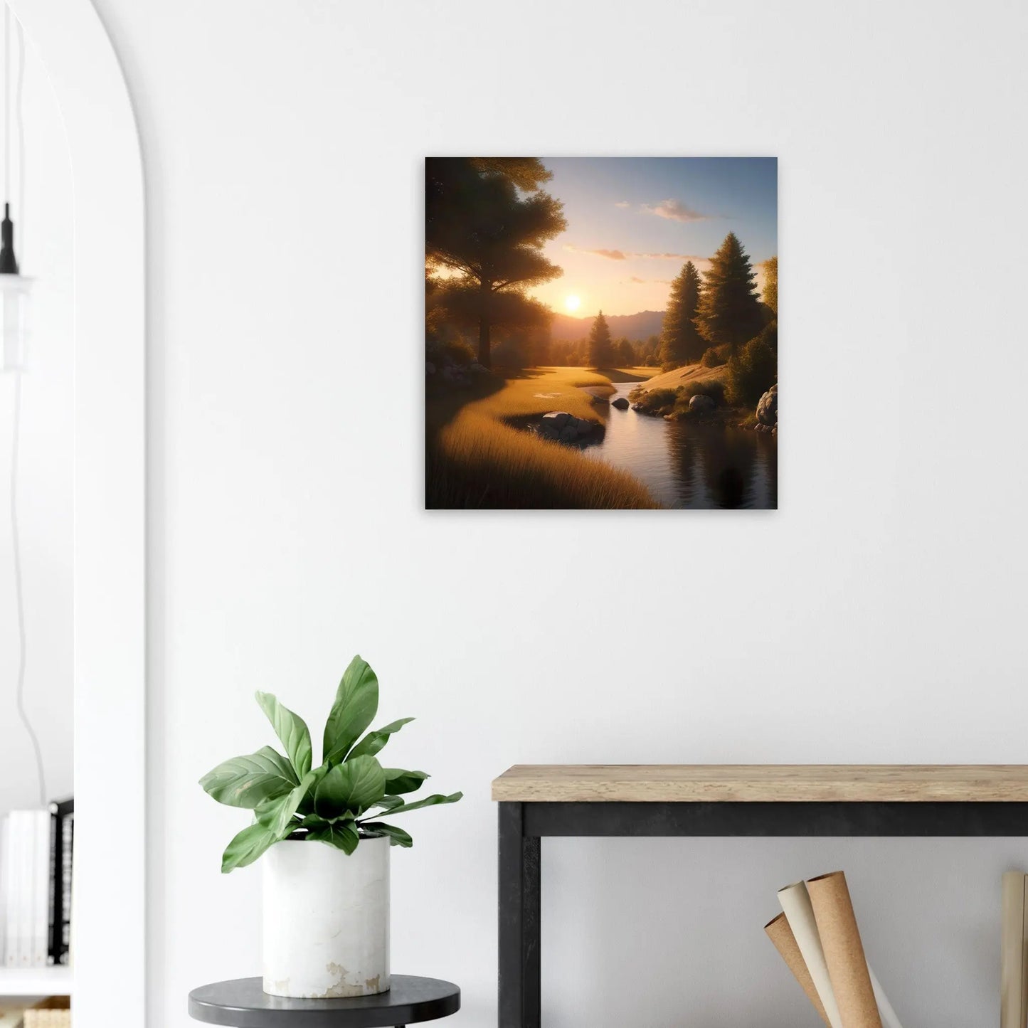 Moderner Forex-Druck - Landschaftsidylle - Foto Stil, KI-Kunst - RolConArt, Landschaften, 60x60-cm-24x24-Weiß