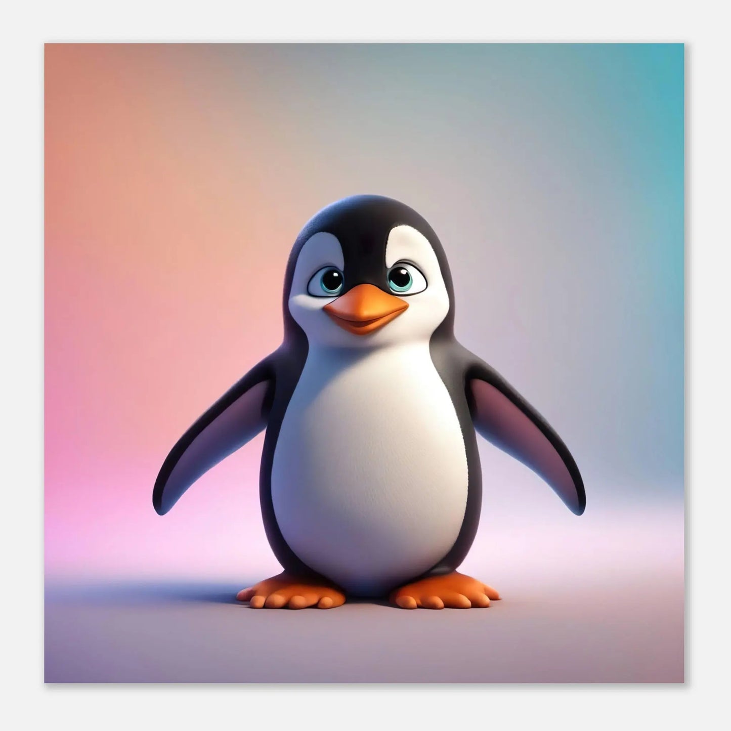 Aluminiumdruck - Pinguin - Kinderbild, 3D-Stil, KI-Kunst RolConArt
