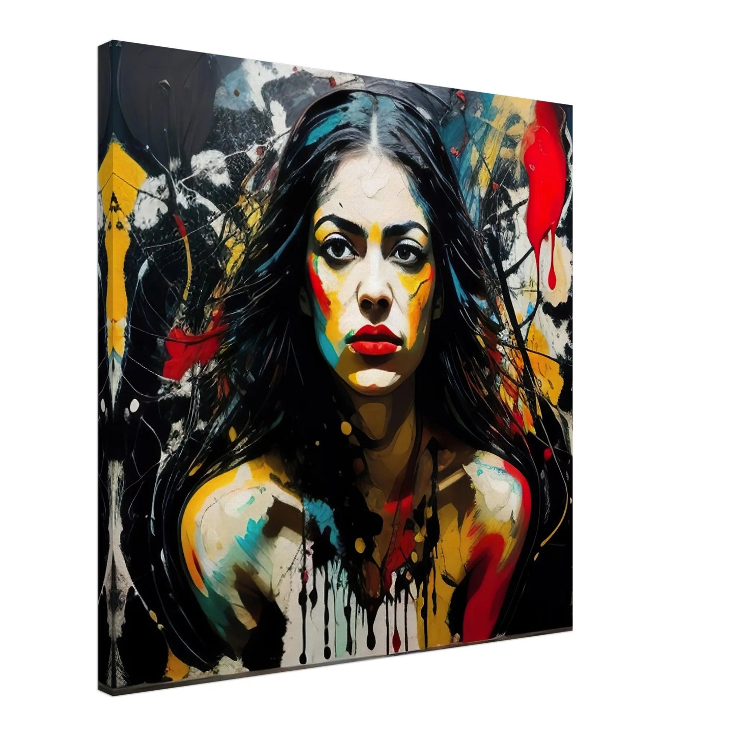 Leinwandbild - Frauenporträt im Splash Art Stil, KI-Kunst - RolConArt, Splash Art - Porträts,