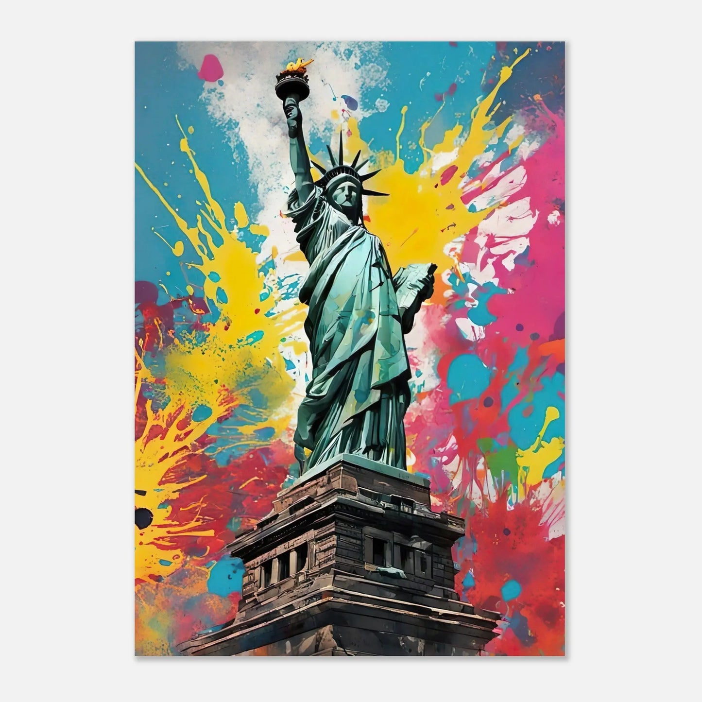 Aluminiumdruck - Freiheitsstatue - Splash Art Stil, KI-Kunst RolConArt