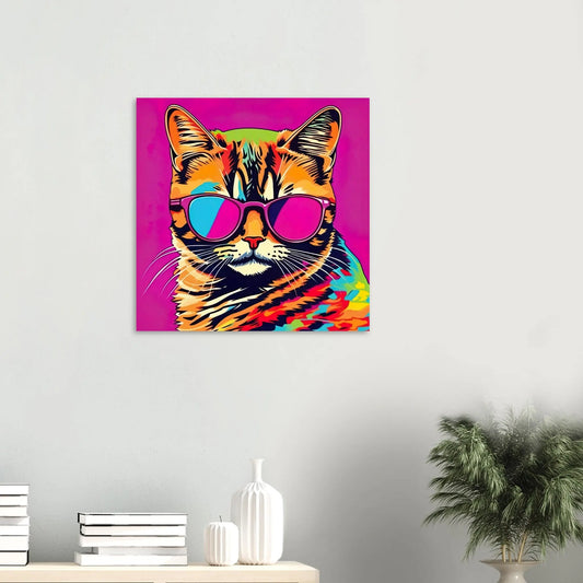 Aluminiumdruck - Katze mit Sonnenbrille - Pop Art Stil, KI-Kunst RolConArt