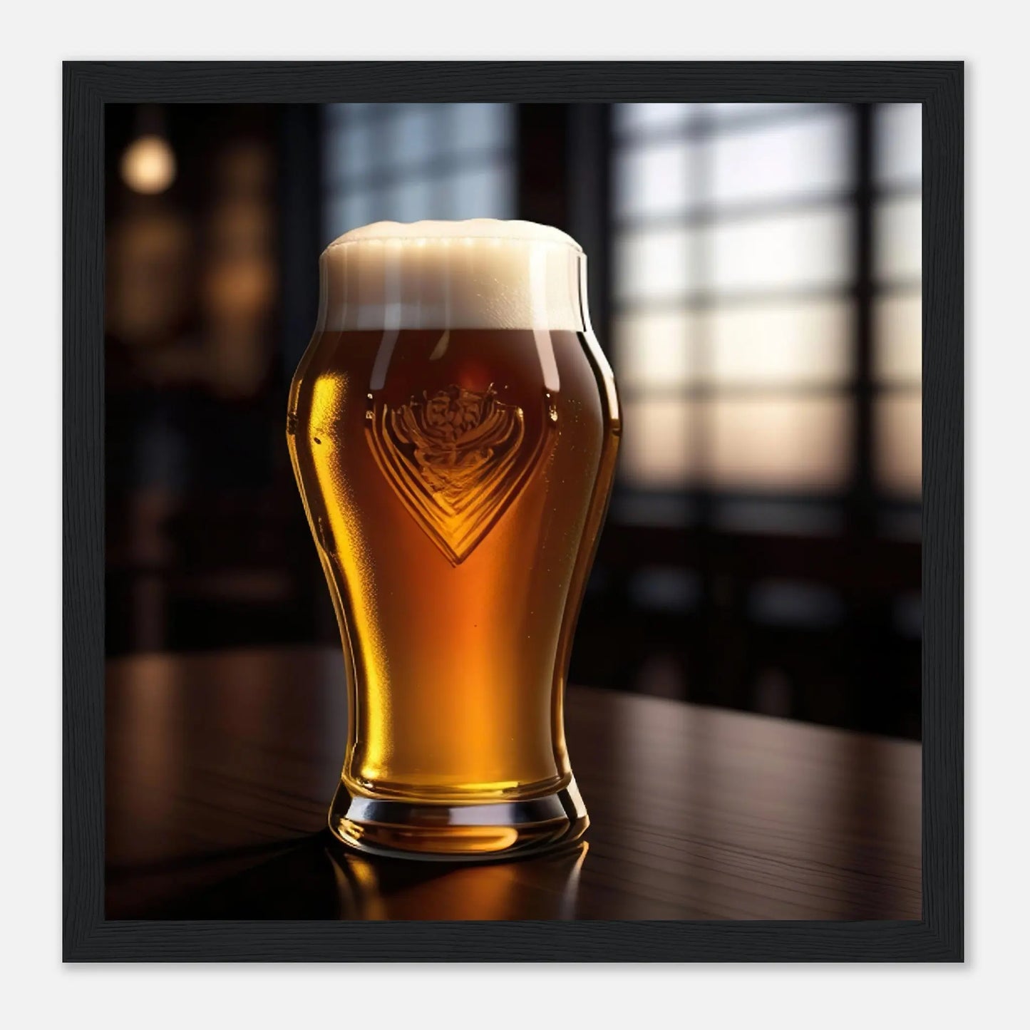 Gerahmtes Premium-Poster - Bier im Glas - Foto Stil, KI-Kunst - RolConArt, Kreative Vielfalt, 30x30-cm-12x12-Schwarzer-Rahmen
