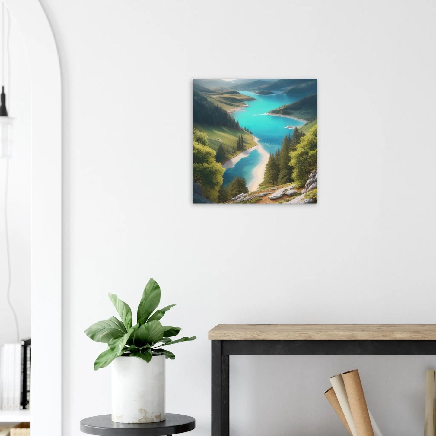 Moderner Forex-Druck - Bergpanorama - Foto-Stil, KI-Kunst - RolConArt, Landschaften, 50x50-cm-20x20-Schwarz