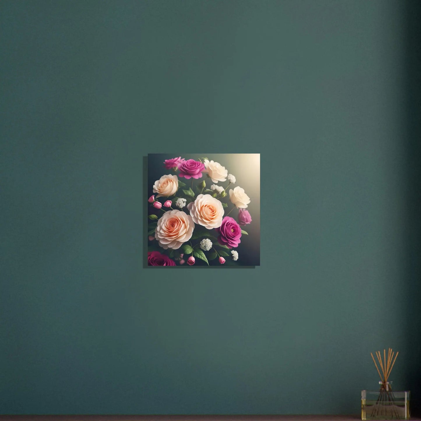 Aluminiumdruck - Rosen Blüten - Foto Stil, KI-Kunst - RolConArt, Pflanzen, 40x40-cm-16x16