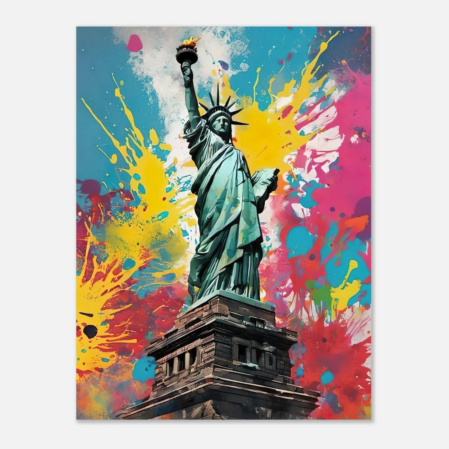 Aluminiumdruck - Freiheitsstatue - Splash Art Stil, KI-Kunst RolConArt