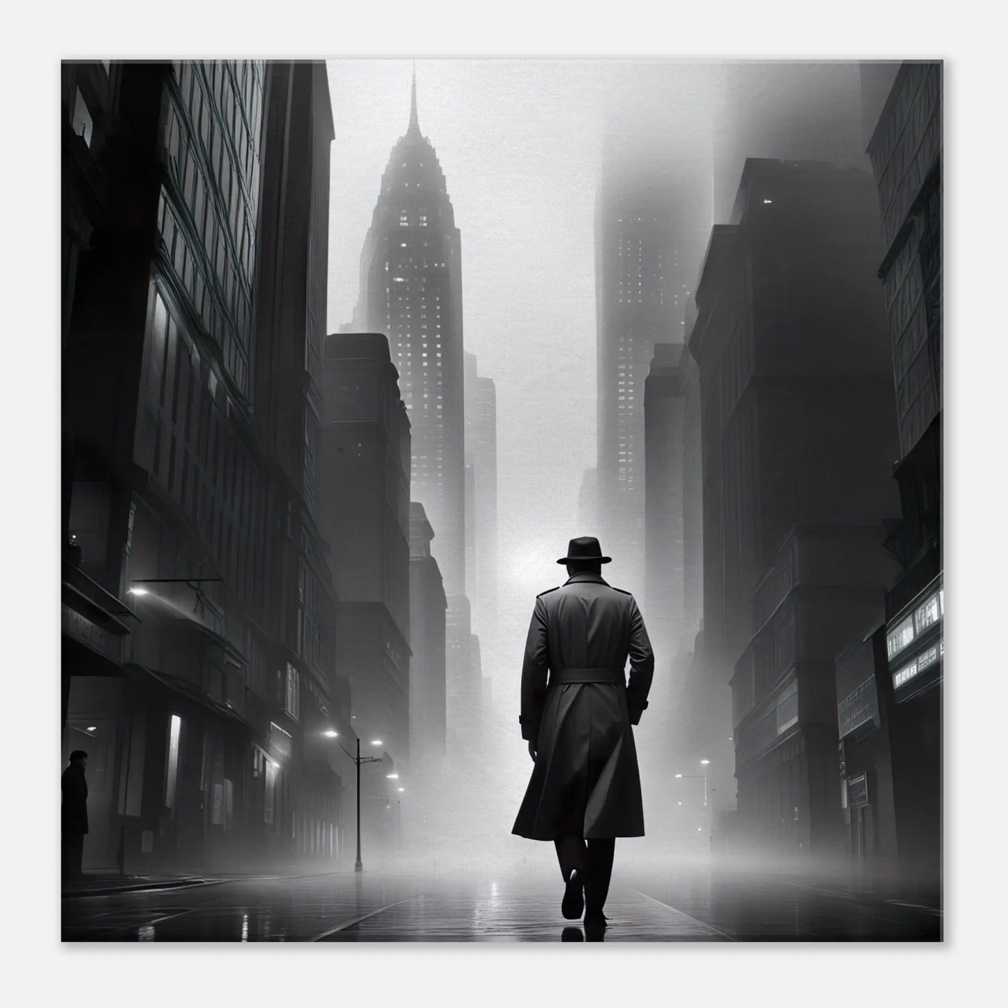 Leinwandbild - Stadtgänger - Schwarz-Weiß, Digitaler Stil, KI-Kunst - RolConArt, Schwarz-Weiß, 40x40-cm-16x16