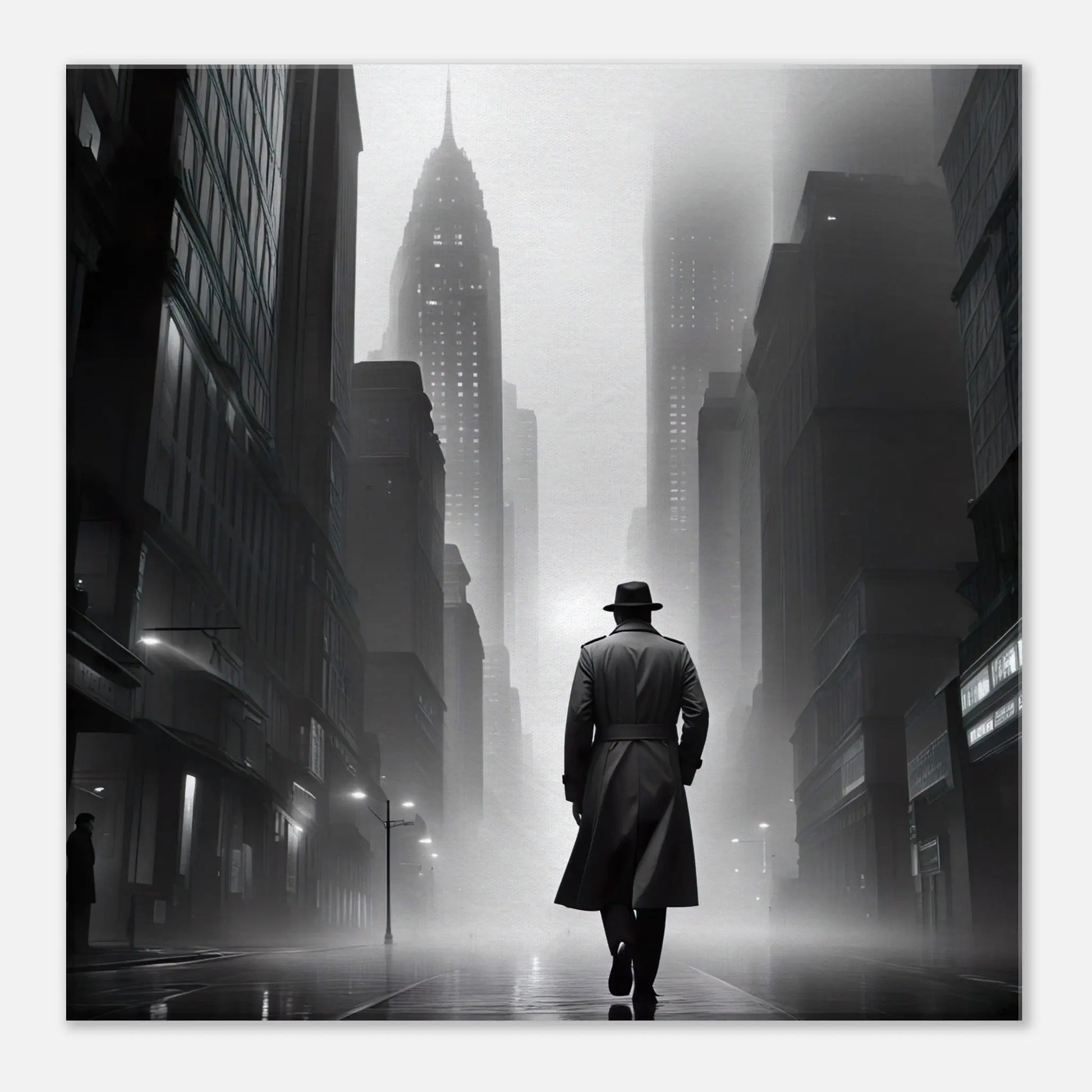 Leinwandbild - Stadtgänger - Schwarz-Weiß, Digitaler Stil, KI-Kunst - RolConArt, Schwarz-Weiß, 40x40-cm-16x16