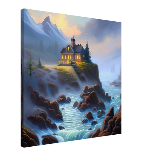 Leinwandbild - Landschaft mit Fluss - Malerischer Stil, KI-Kunst - RolConArt, Landschaften,