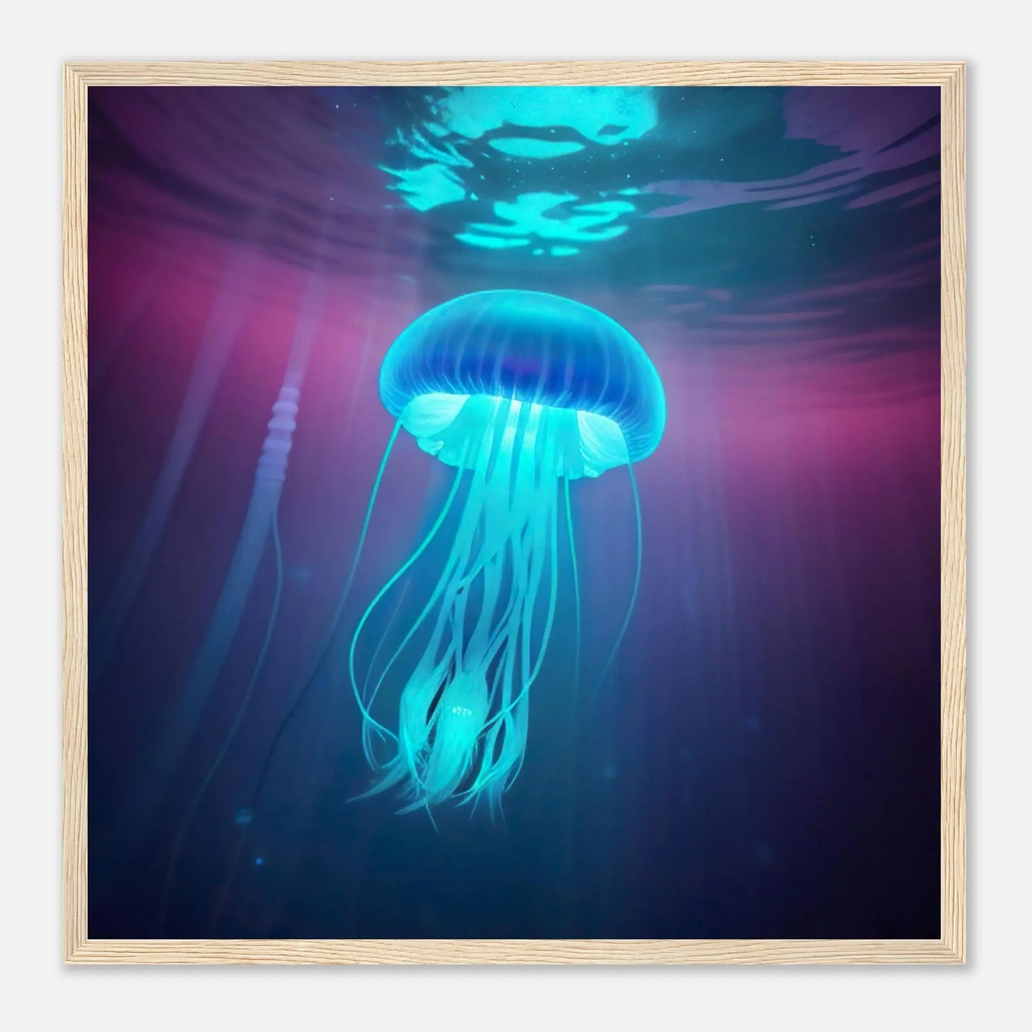 Gerahmtes Premium-Poster - Qualle - Digitaler Stil, KI-Kunst - RolConArt, Unterwasserlandschaften, 50x50-cm-20x20-Holzrahmen