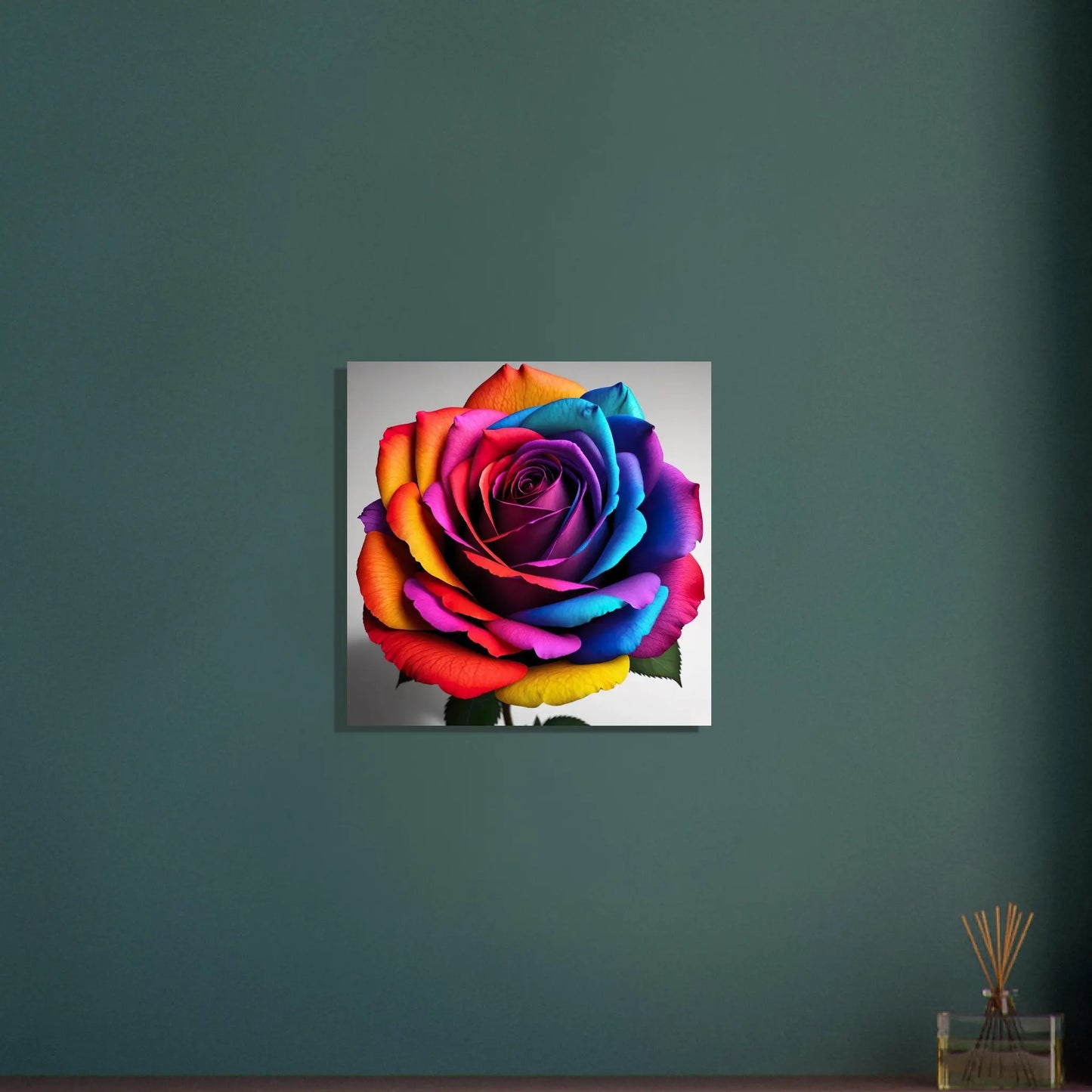 Aluminiumdruck - Bunte Rose - Foto Stil, KI-Kunst - RolConArt, Pflanzen, 50x50-cm-20x20