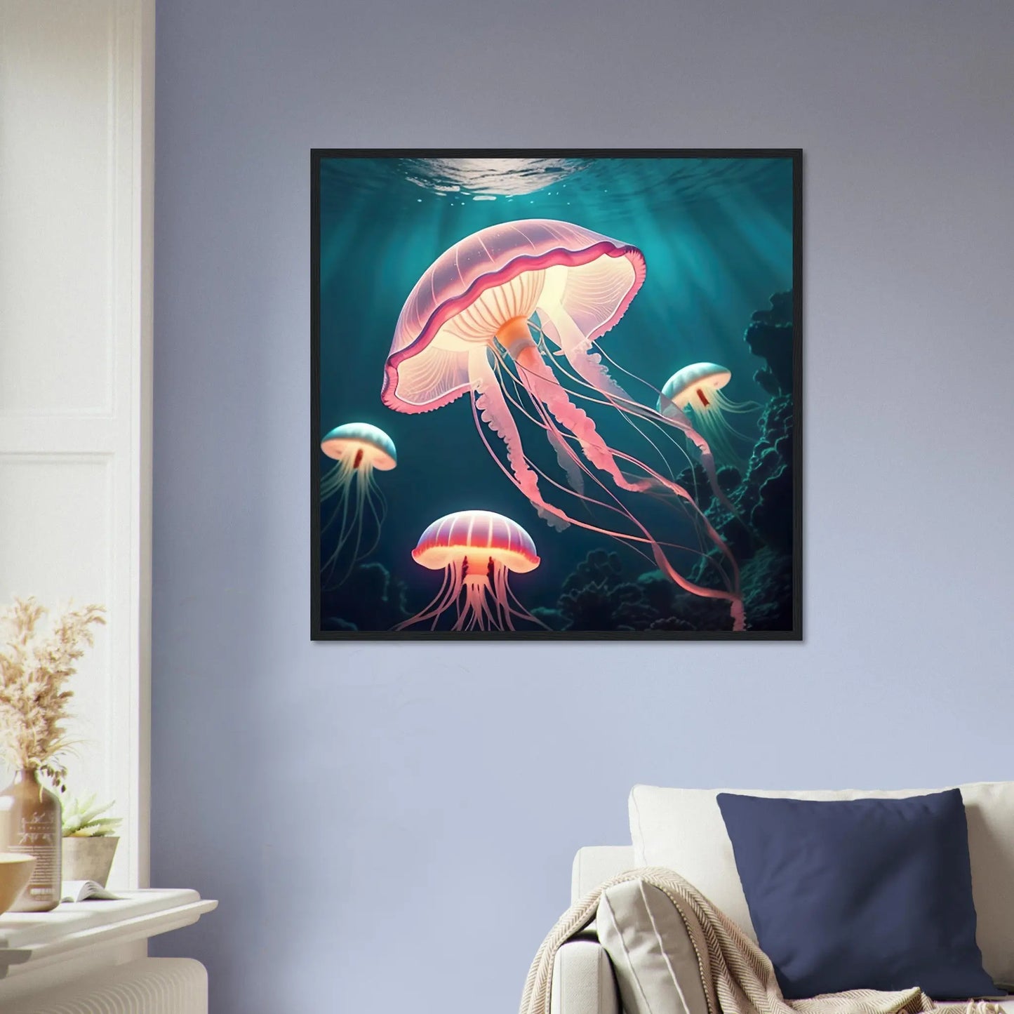 Gerahmtes Premium-Poster - Quallen - Digitaler Stil, KI-Kunst - RolConArt, Unterwasserlandschaften,