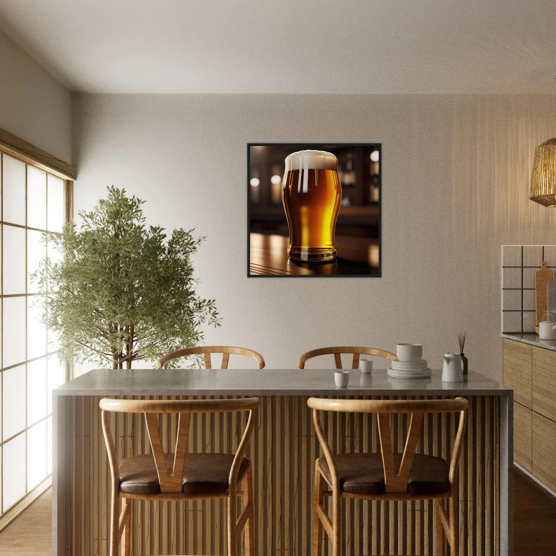 Gerahmtes Premium-Poster - Bier im Glas - Foto Stil, KI-Kunst - RolConArt, Kreative Vielfalt,