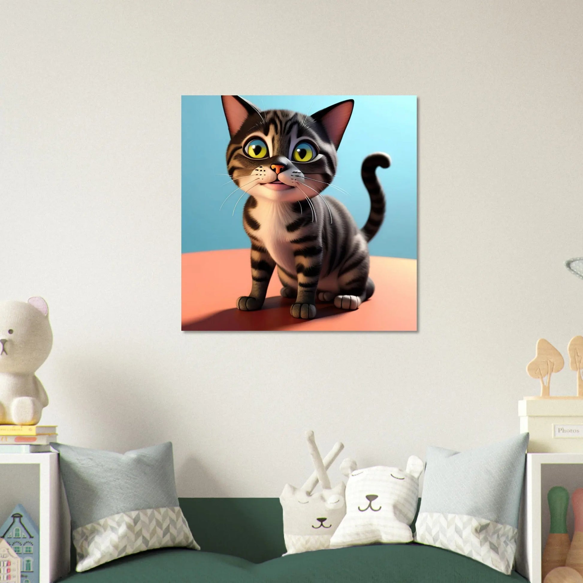 Aluminiumdruck - Niedliche Katze - Kinderbild, 3D-Stil, KI-Kunst RolConArt