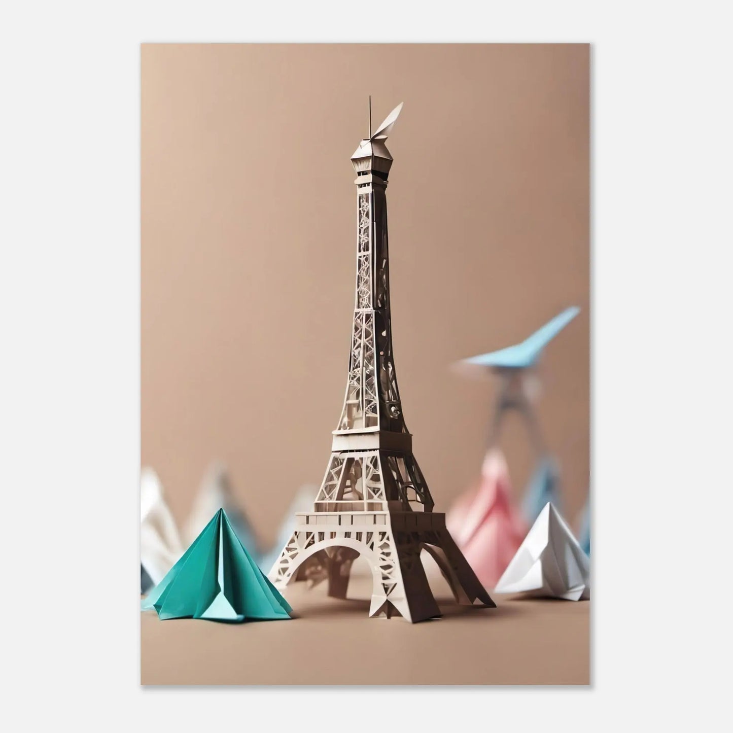 Aluminiumdruck - Eiffelturm - Origami Stil, KI-Kunst RolConArt