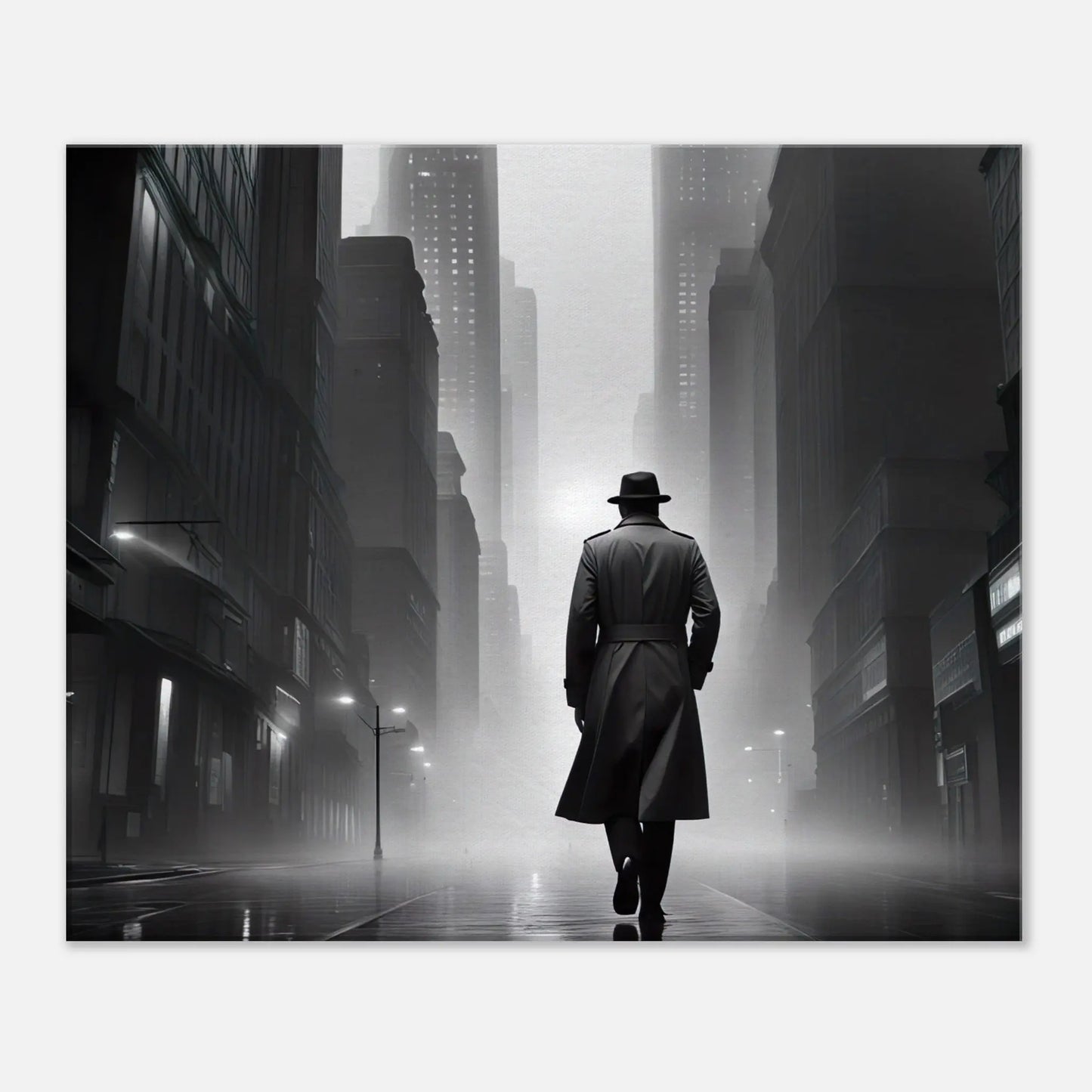 Leinwandbild - Stadtgänger - Schwarz-Weiß, Digitaler Stil, KI-Kunst - RolConArt, Schwarz-Weiß, 50x60-cm-20x24