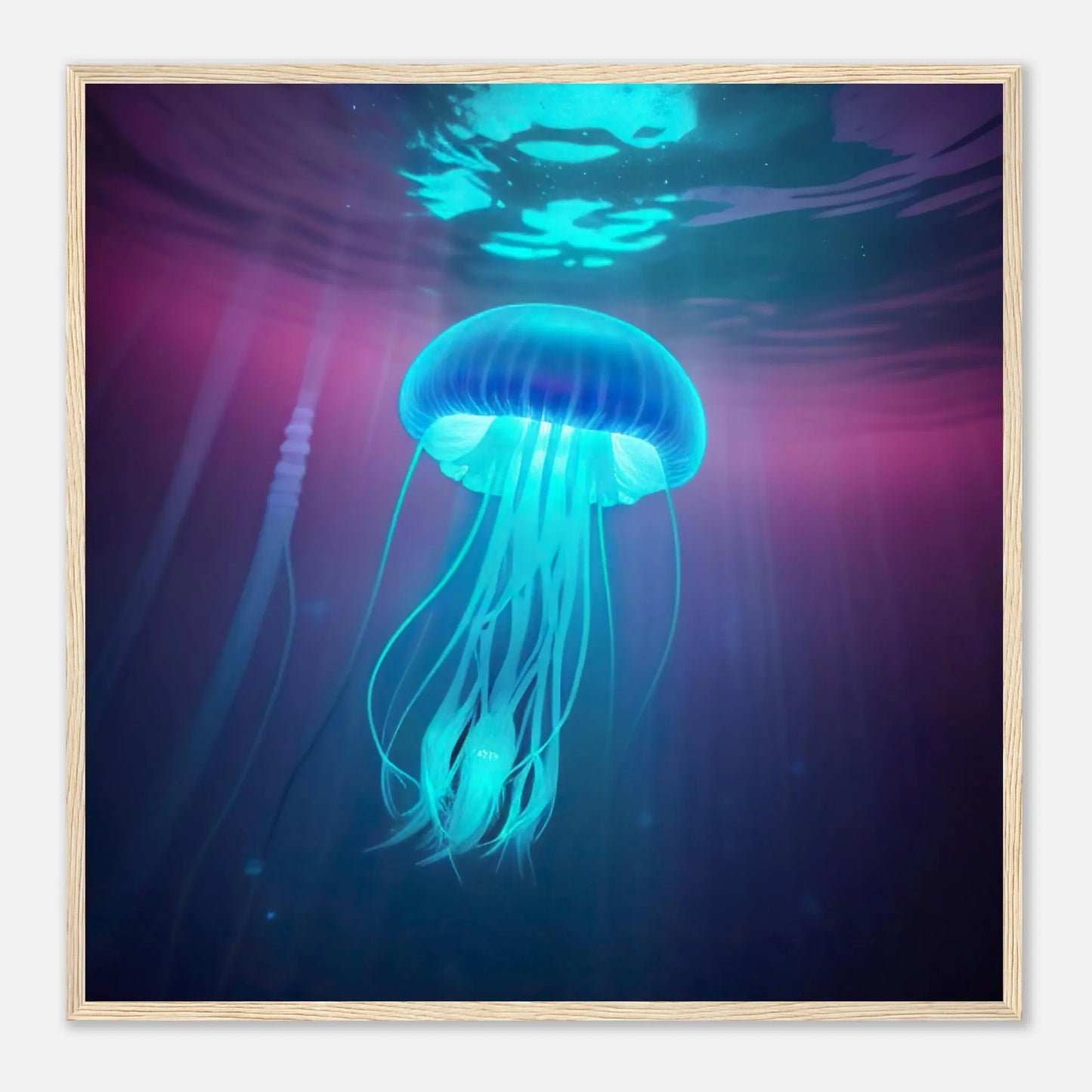 Gerahmtes Premium-Poster - Qualle - Digitaler Stil, KI-Kunst - RolConArt, Unterwasserlandschaften, 70x70-cm-28x28-Holzrahmen