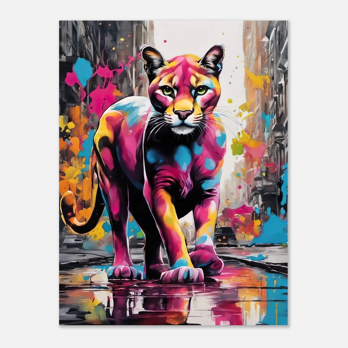 Aluminiumdruck - Puma - Splash Art Stil, KI-Kunst RolConArt
